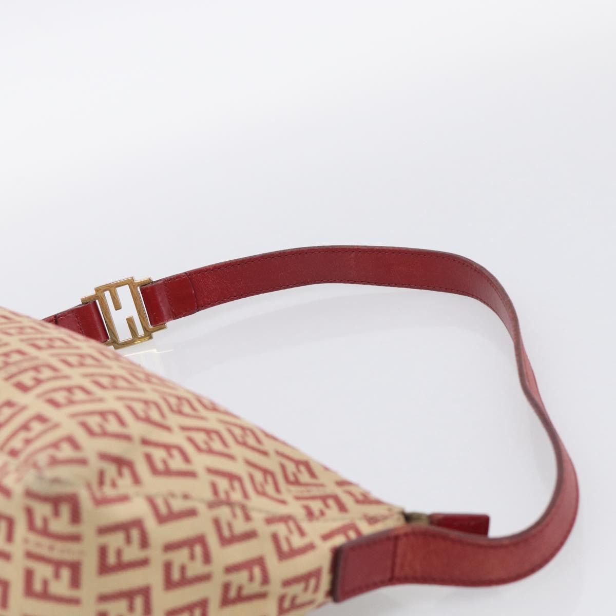 FENDI Zucchino Canvas Shoulder Bag Red Gold 8BR444 Auth 213481
