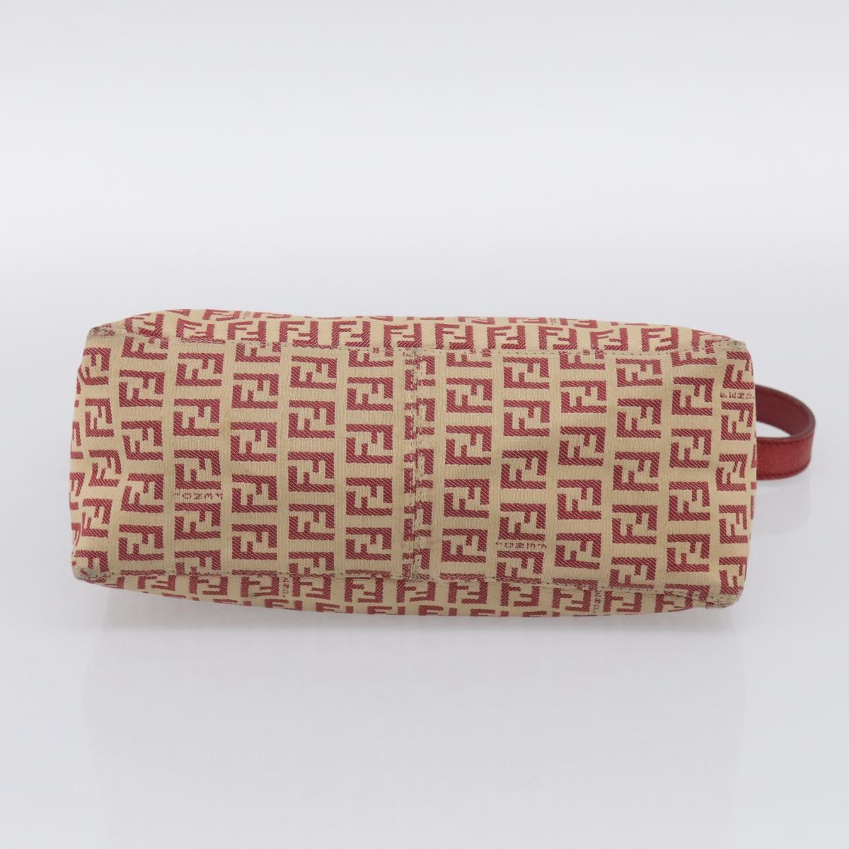 FENDI Zucchino Canvas Shoulder Bag Red Gold 8BR444 Auth 213481