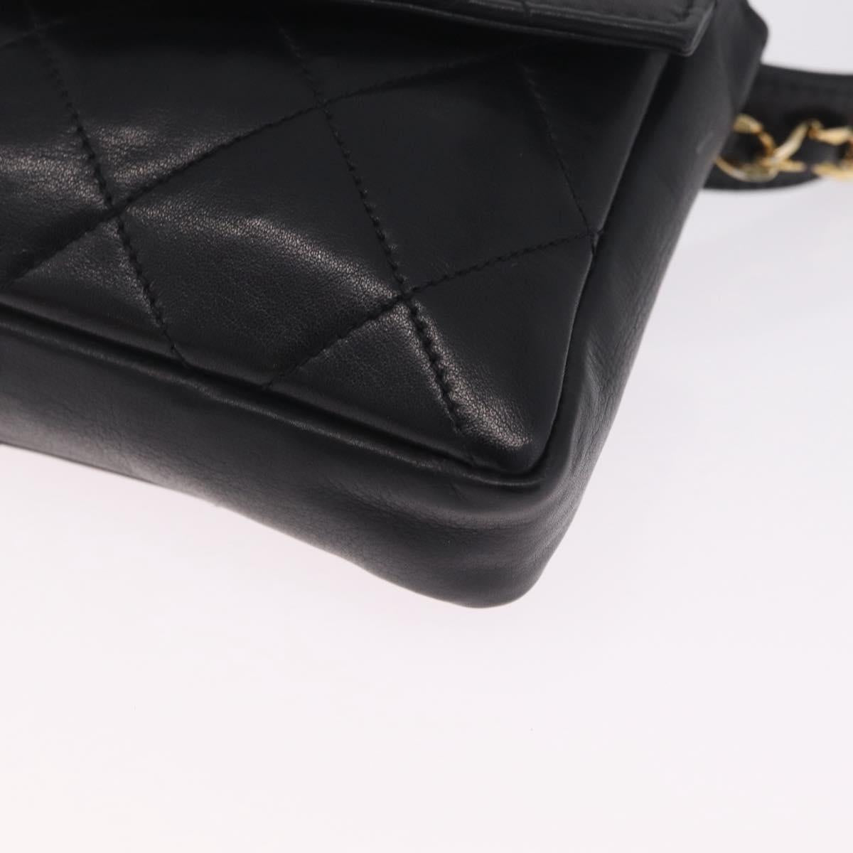 CHANEL Matelasse Waist bag Lamb Skin Black Gold CC Auth 213484