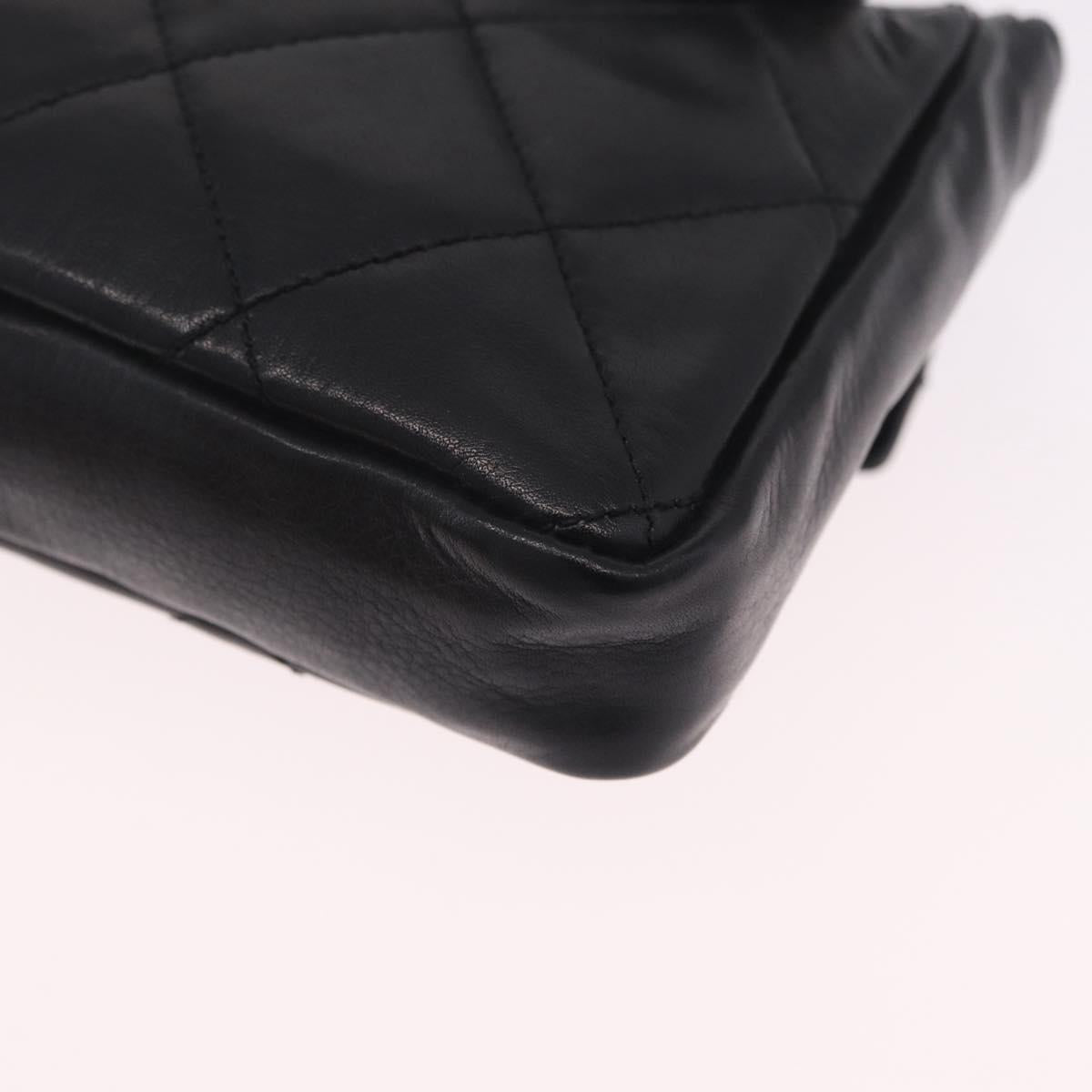 CHANEL Matelasse Waist bag Lamb Skin Black Gold CC Auth 213484