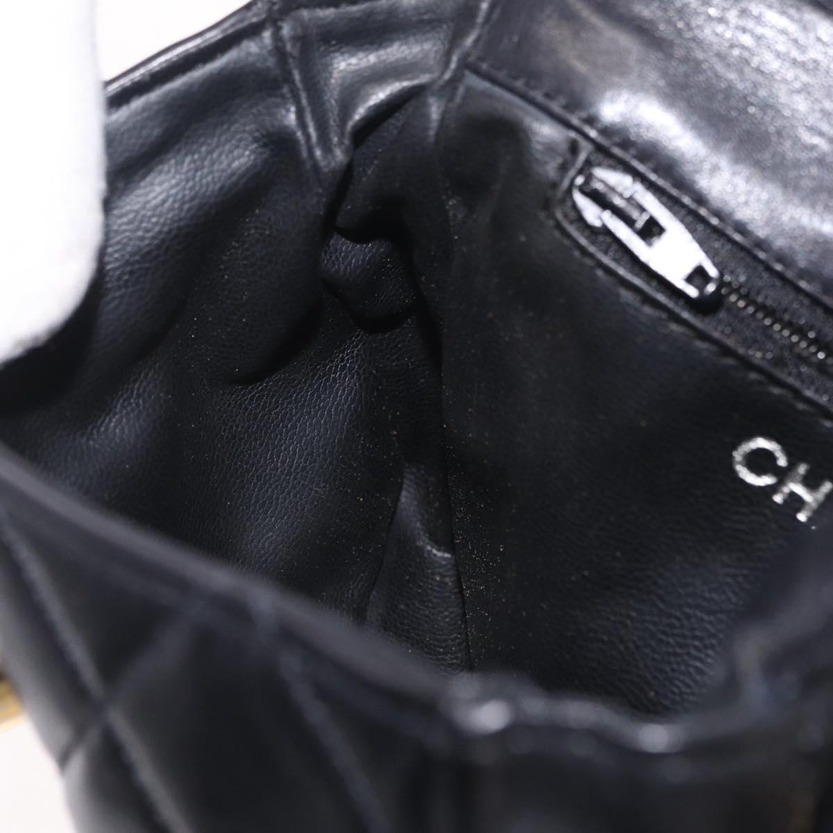 CHANEL Matelasse Waist bag Lamb Skin Black Gold CC Auth 213484