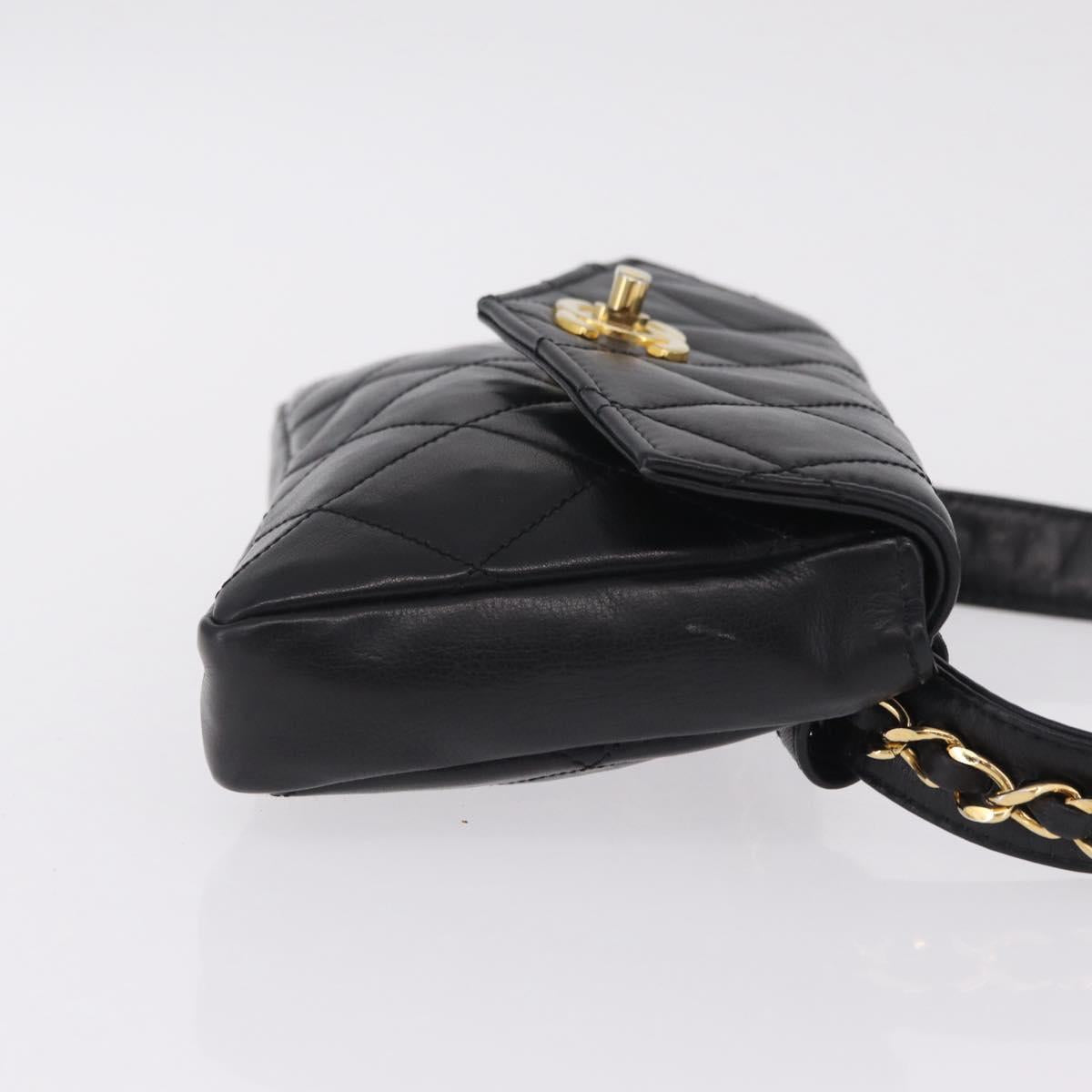 CHANEL Matelasse Waist bag Lamb Skin Black Gold CC Auth 213484