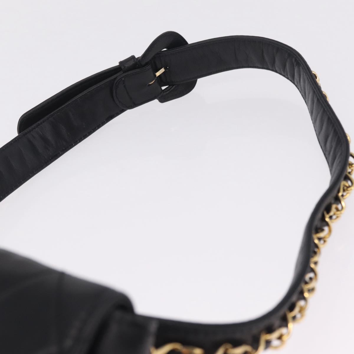 CHANEL Matelasse Waist bag Lamb Skin Black Gold CC Auth 213484