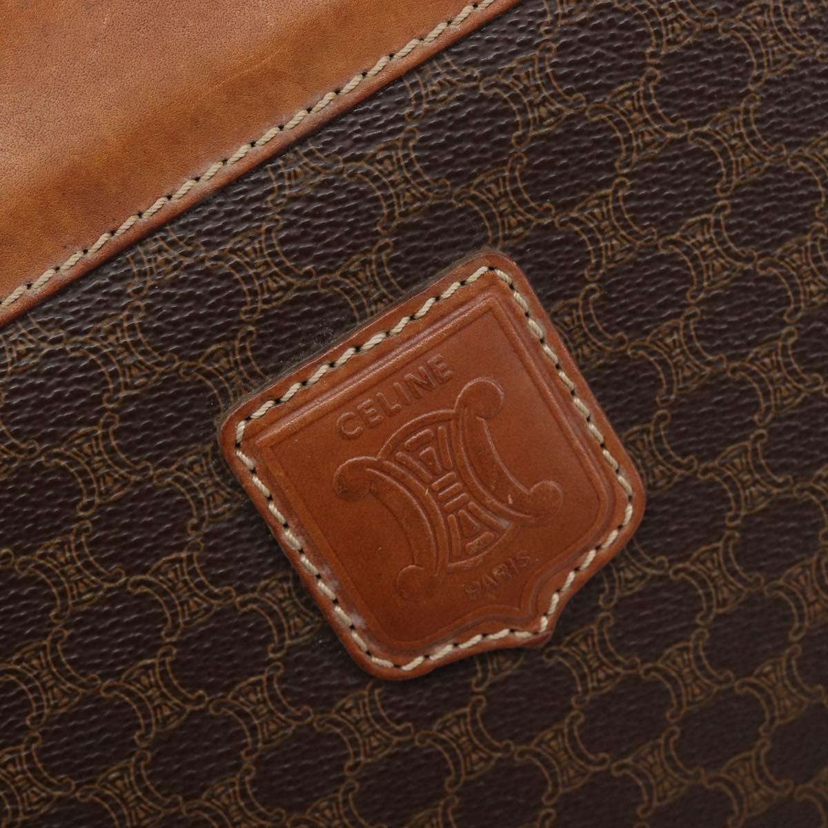 CELINE Macadam Canvas Hand Bag PVC Leather Brown Gold Auth 213534