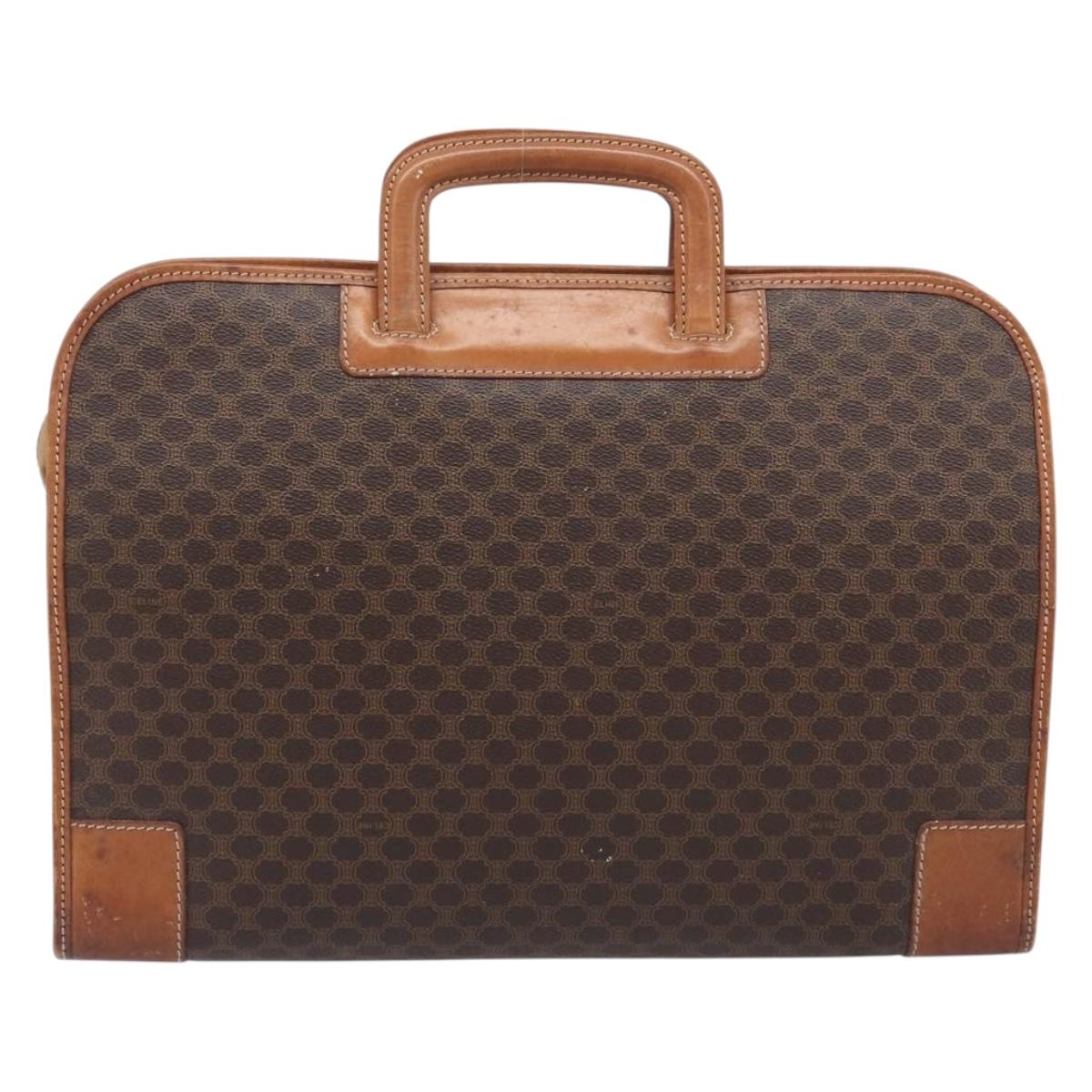 CELINE Macadam Canvas Hand Bag PVC Leather Brown Gold Auth 213534