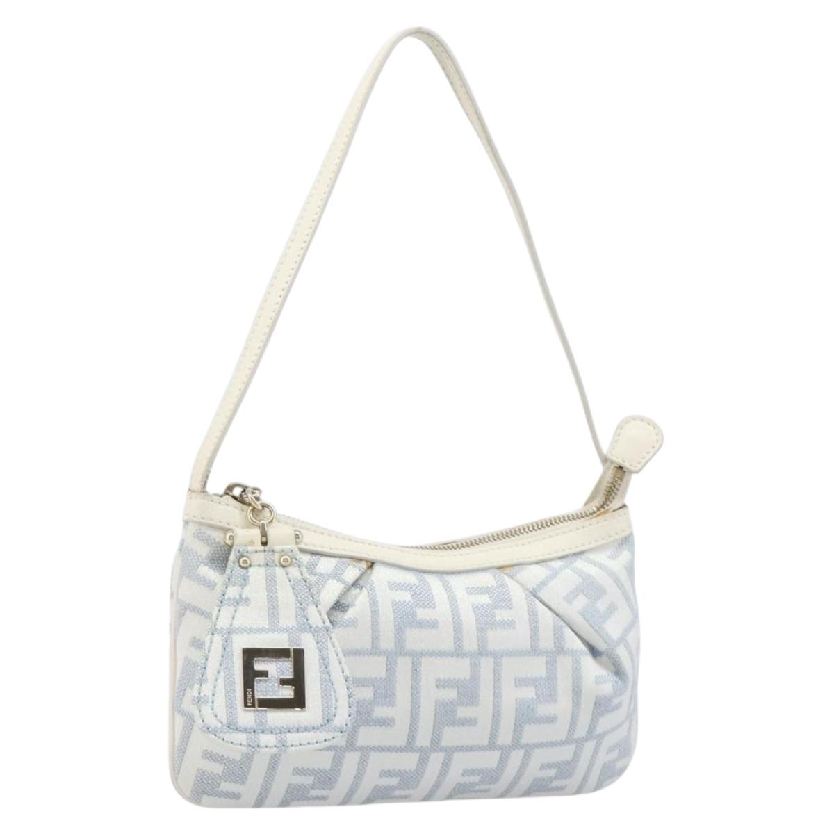 FENDI Zucca Canvas Accessory Pouch Light Blue Gold Auth 213553V