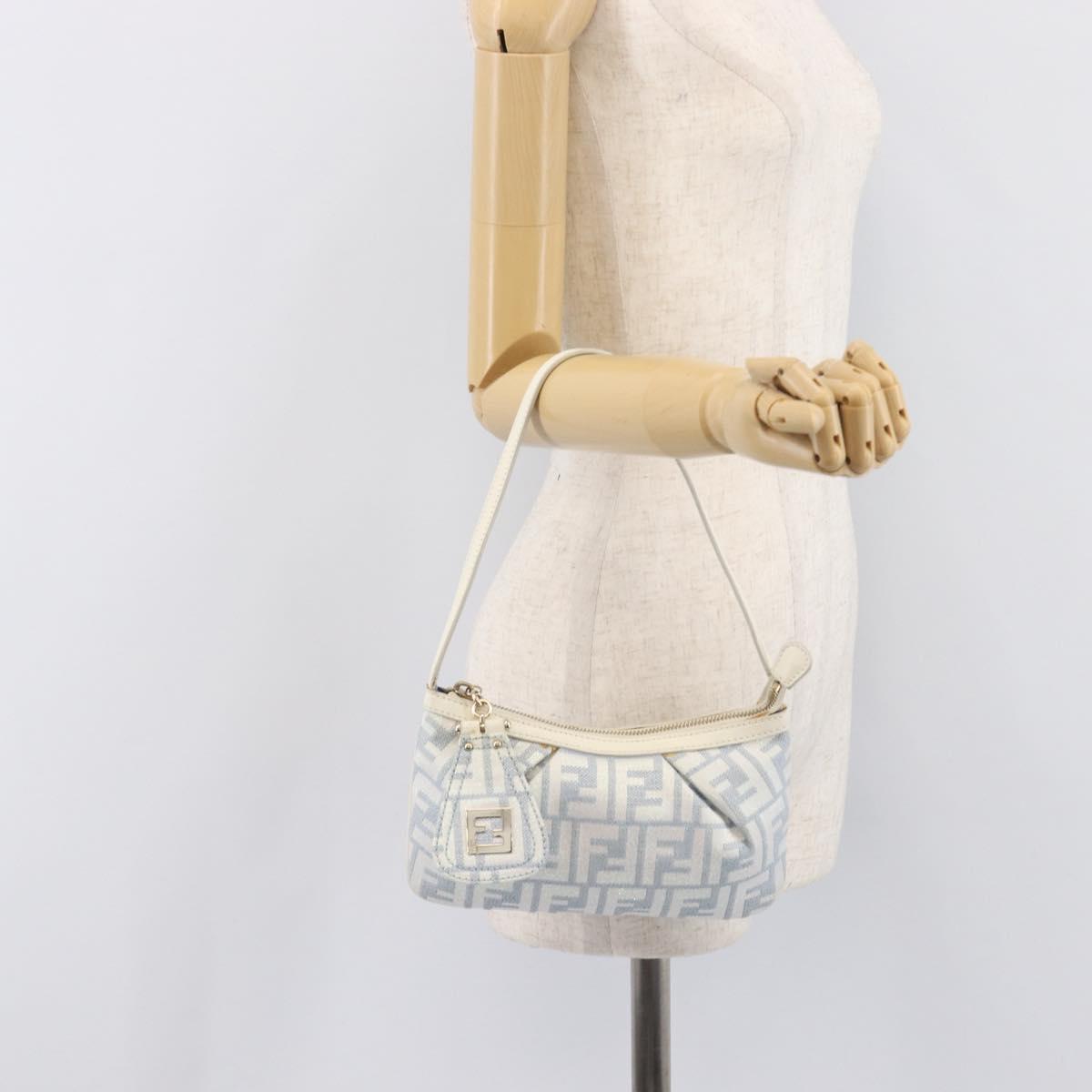 FENDI Zucca Canvas Accessory Pouch Light Blue Gold Auth 213553V