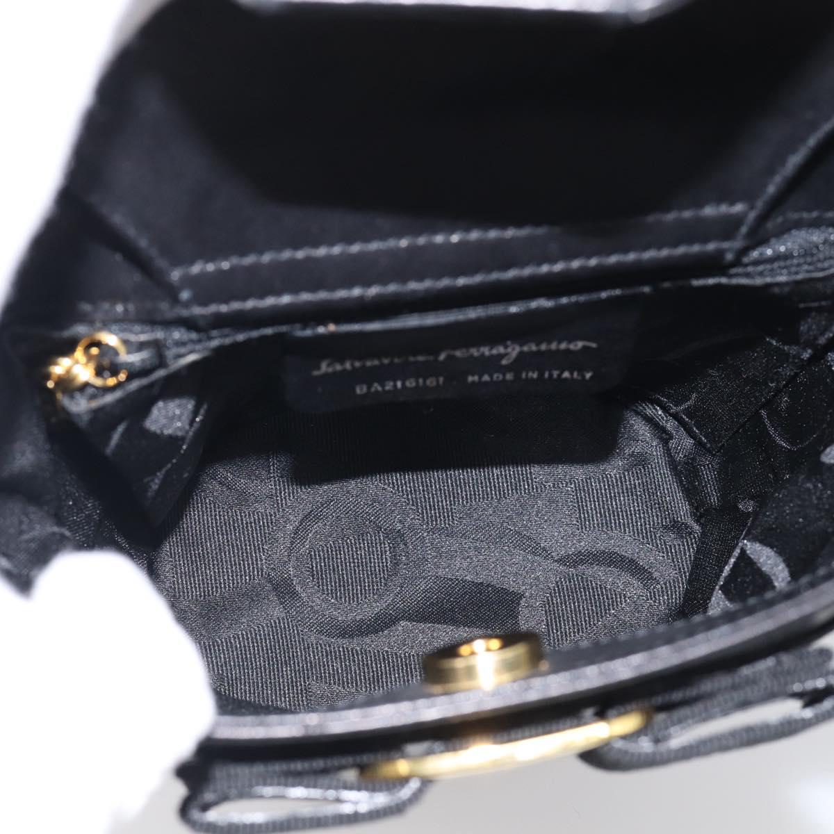 Salvatore Ferragamo Vala Hand Bag Leather Black Gold Auth 213569A