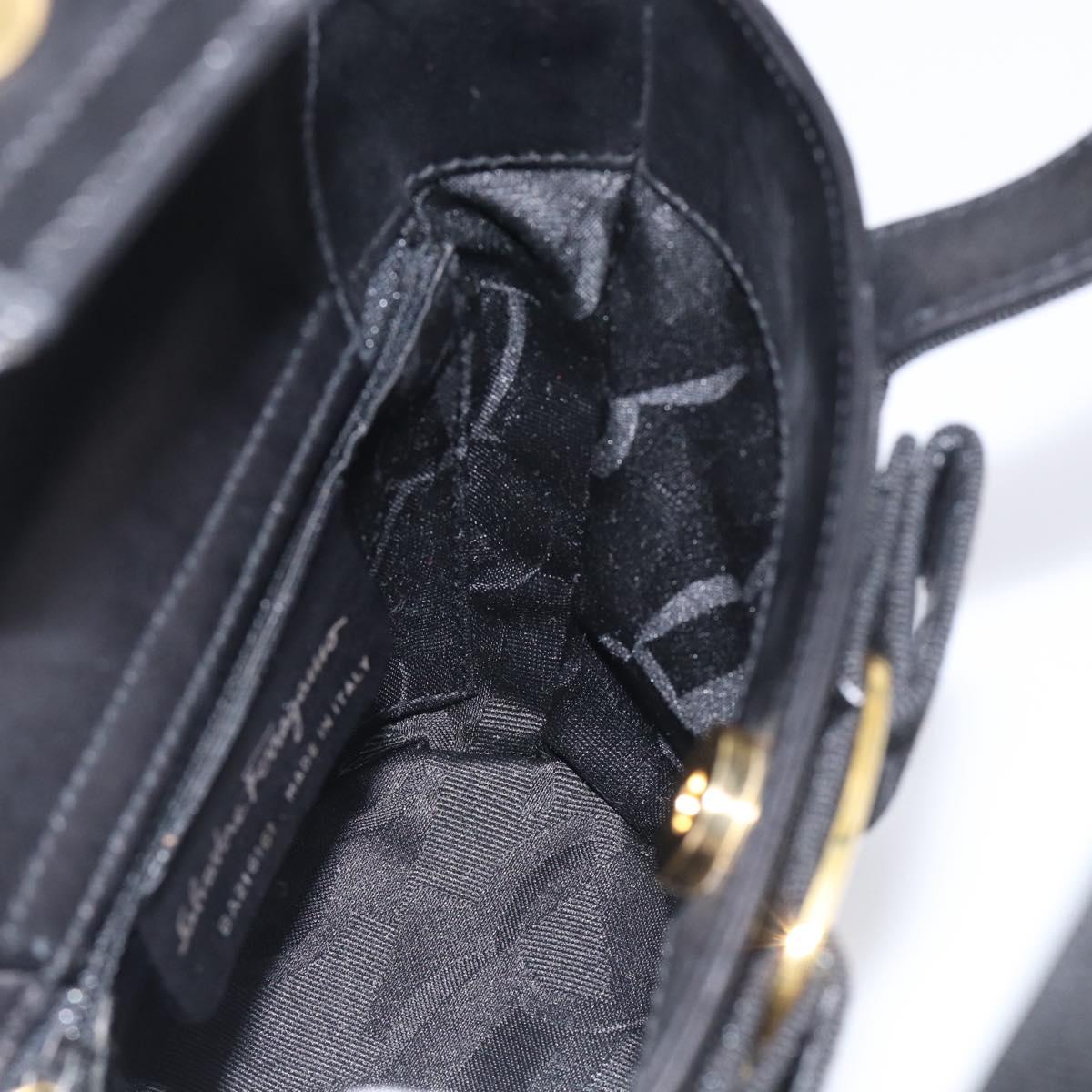 Salvatore Ferragamo Vala Hand Bag Leather Black Gold Auth 213569A