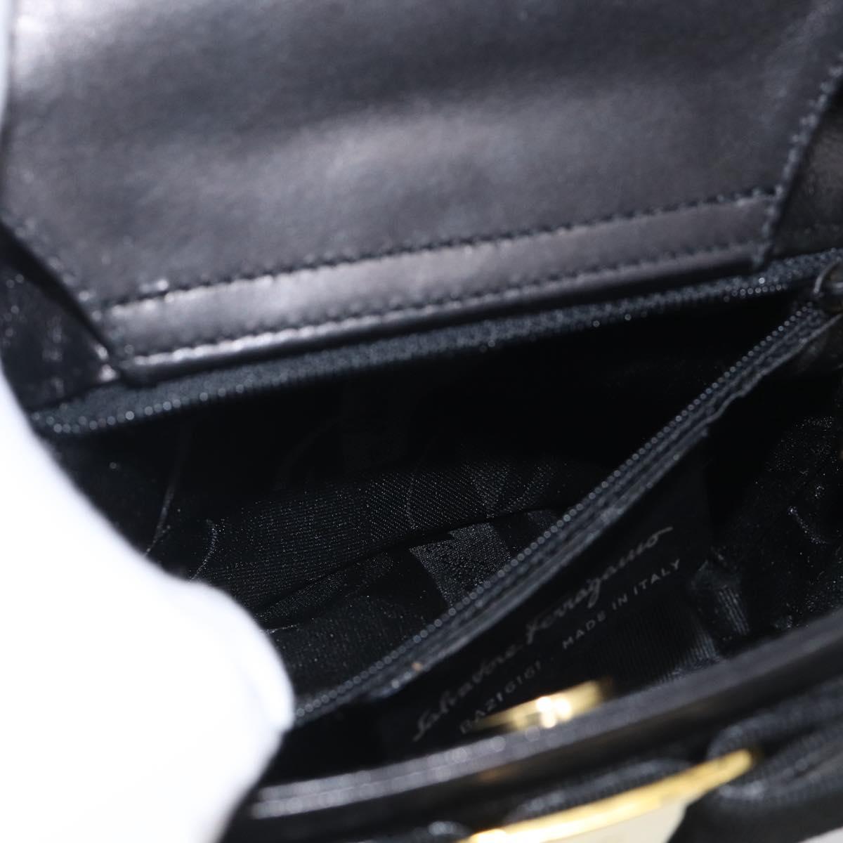 Salvatore Ferragamo Vala Hand Bag Leather Black Gold Auth 213569A