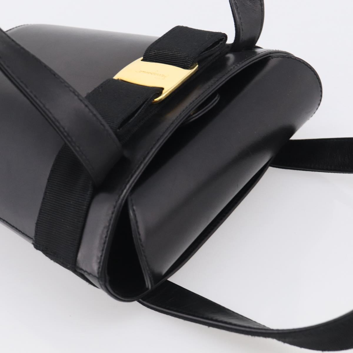 Salvatore Ferragamo Vala Hand Bag Leather Black Gold Auth 213569A