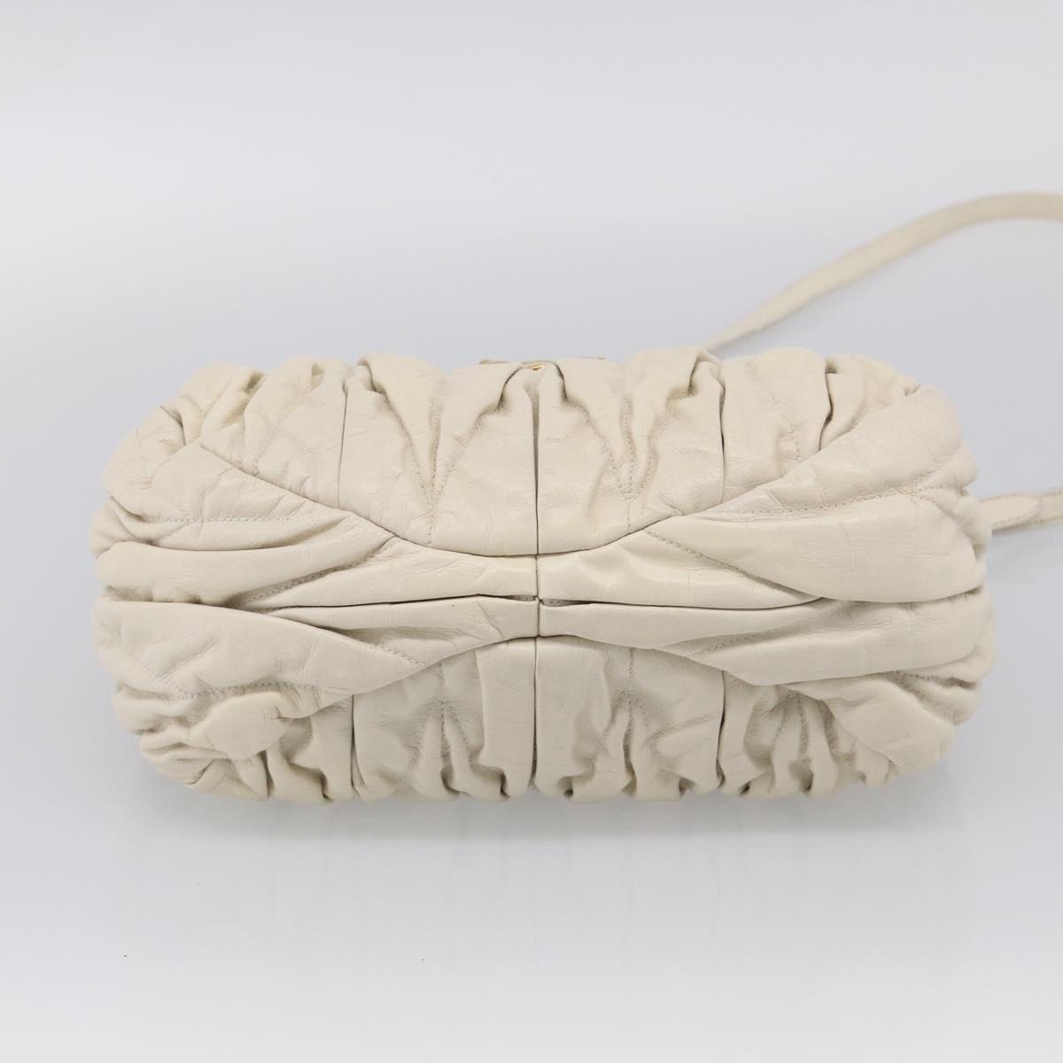 Miu Miu Matelasse Hand Bag Leather 2way White Gold Auth 213588V