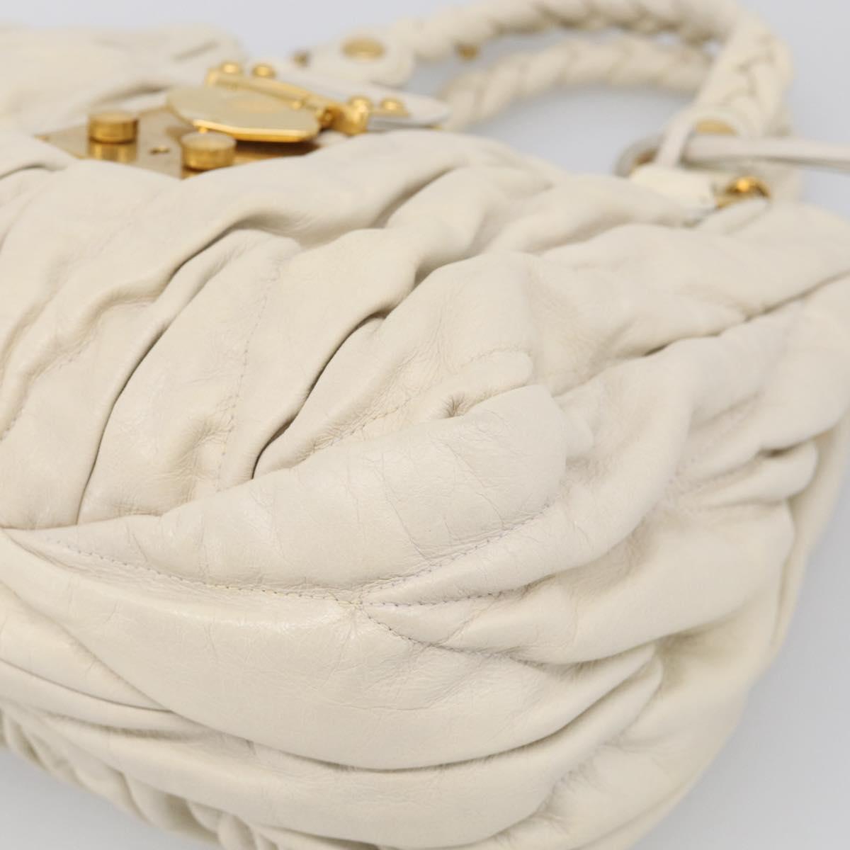 Miu Miu Matelasse Hand Bag Leather 2way White Gold Auth 213588V