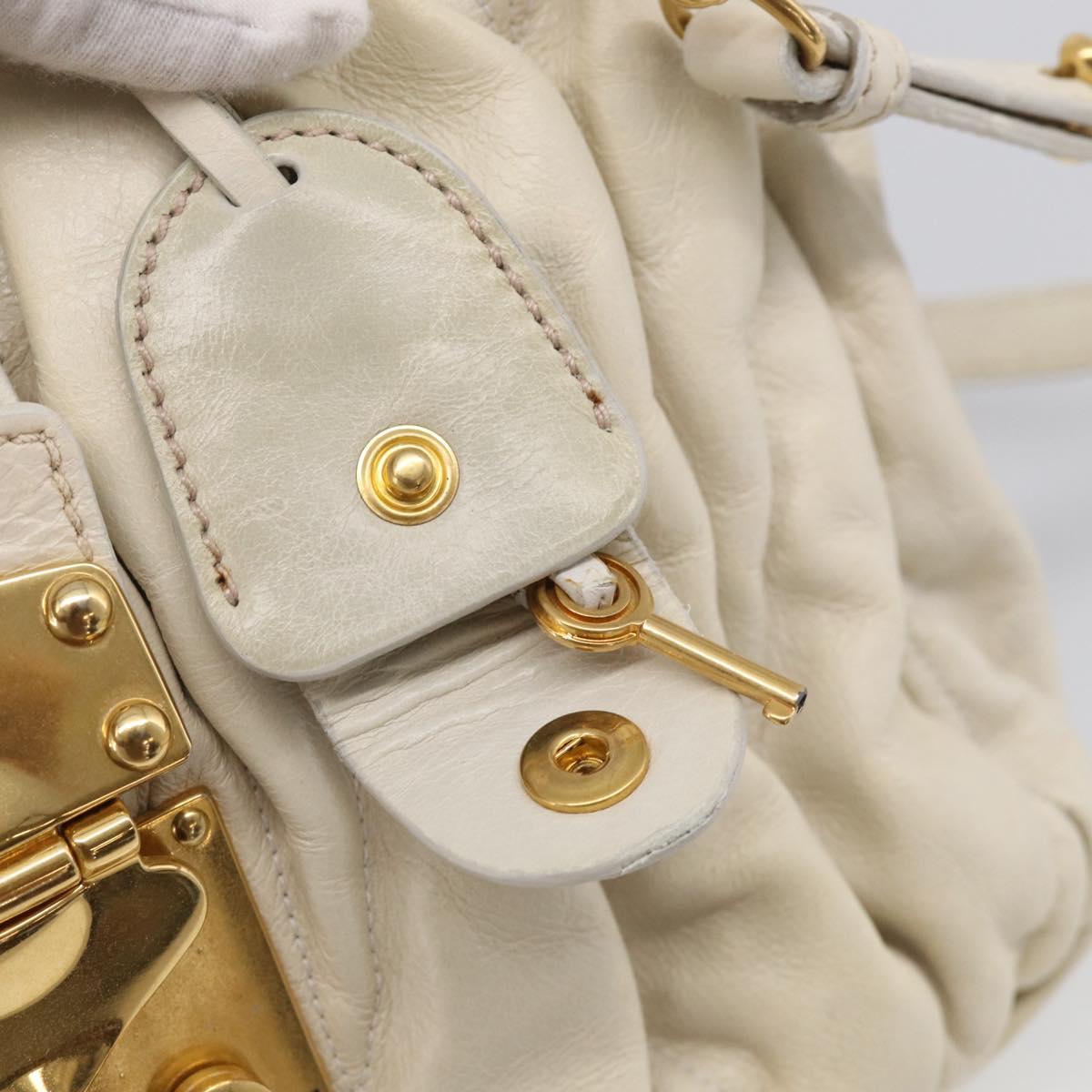 Miu Miu Matelasse Hand Bag Leather 2way White Gold Auth 213588V