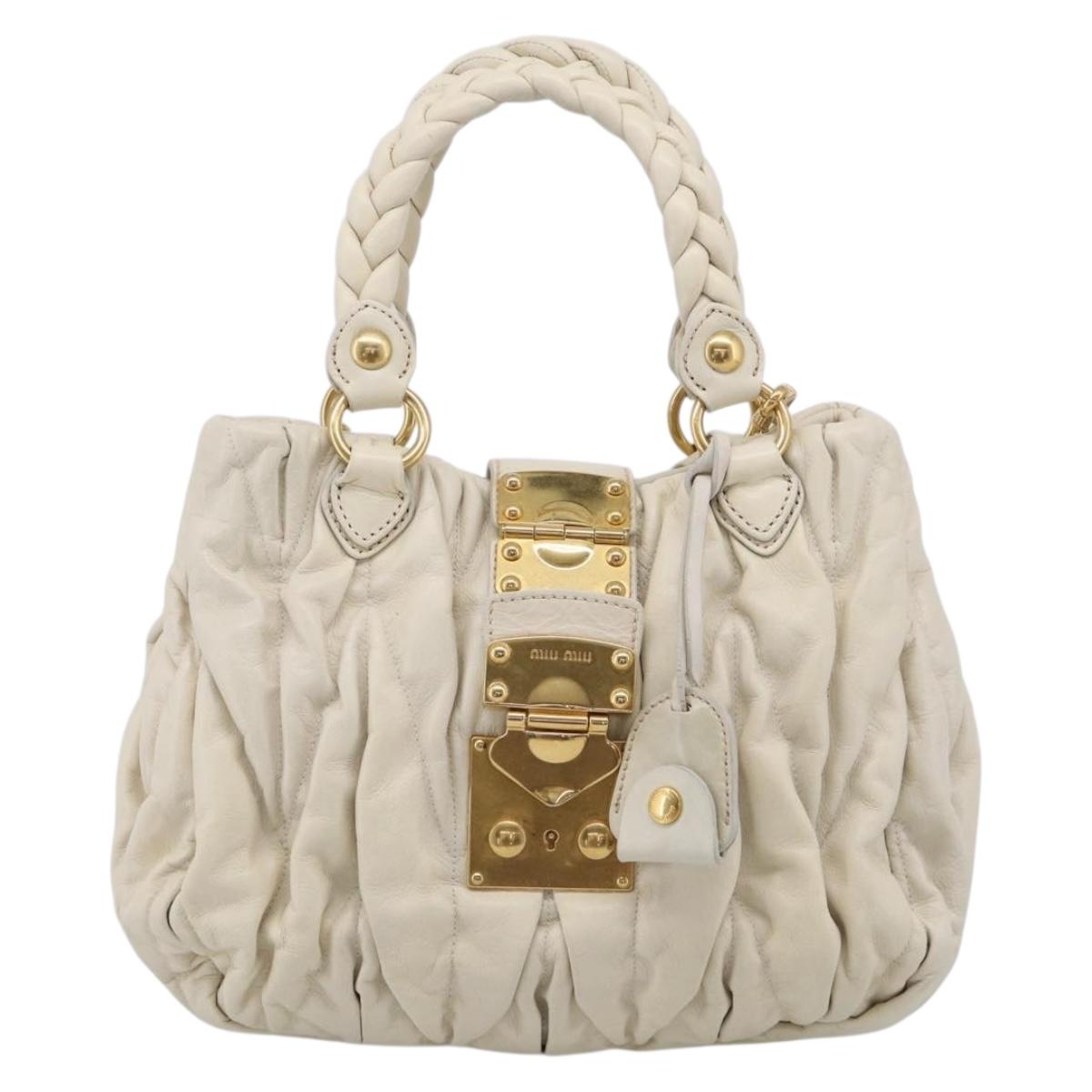 Miu Miu Matelasse Hand Bag Leather 2way White Gold Auth 213588V