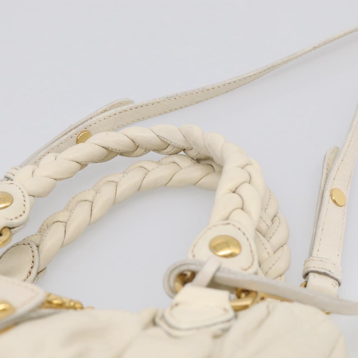 Miu Miu Matelasse Hand Bag Leather 2way White Gold Auth 213588V