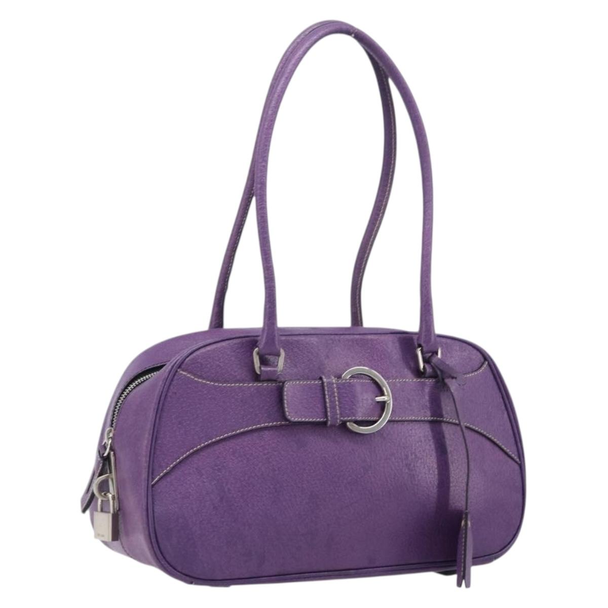 PRADA Tote Bag Leather Purple Silver Auth 213733