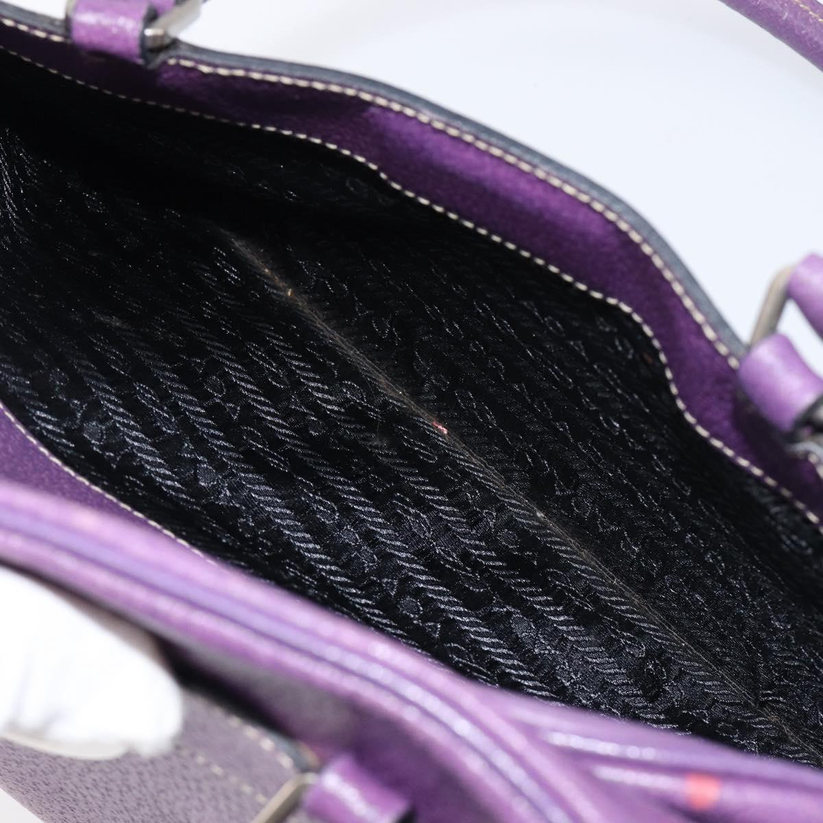 PRADA Tote Bag Leather Purple Silver Auth 213733