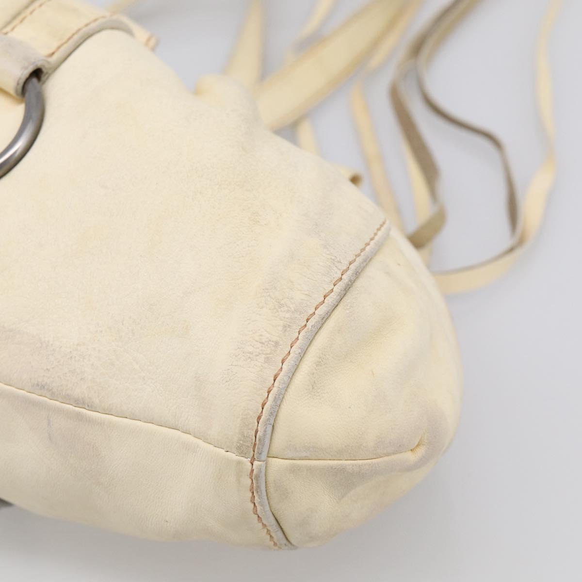 Miu Miu Tote Bag Leather Ivory Silver Auth 213757A