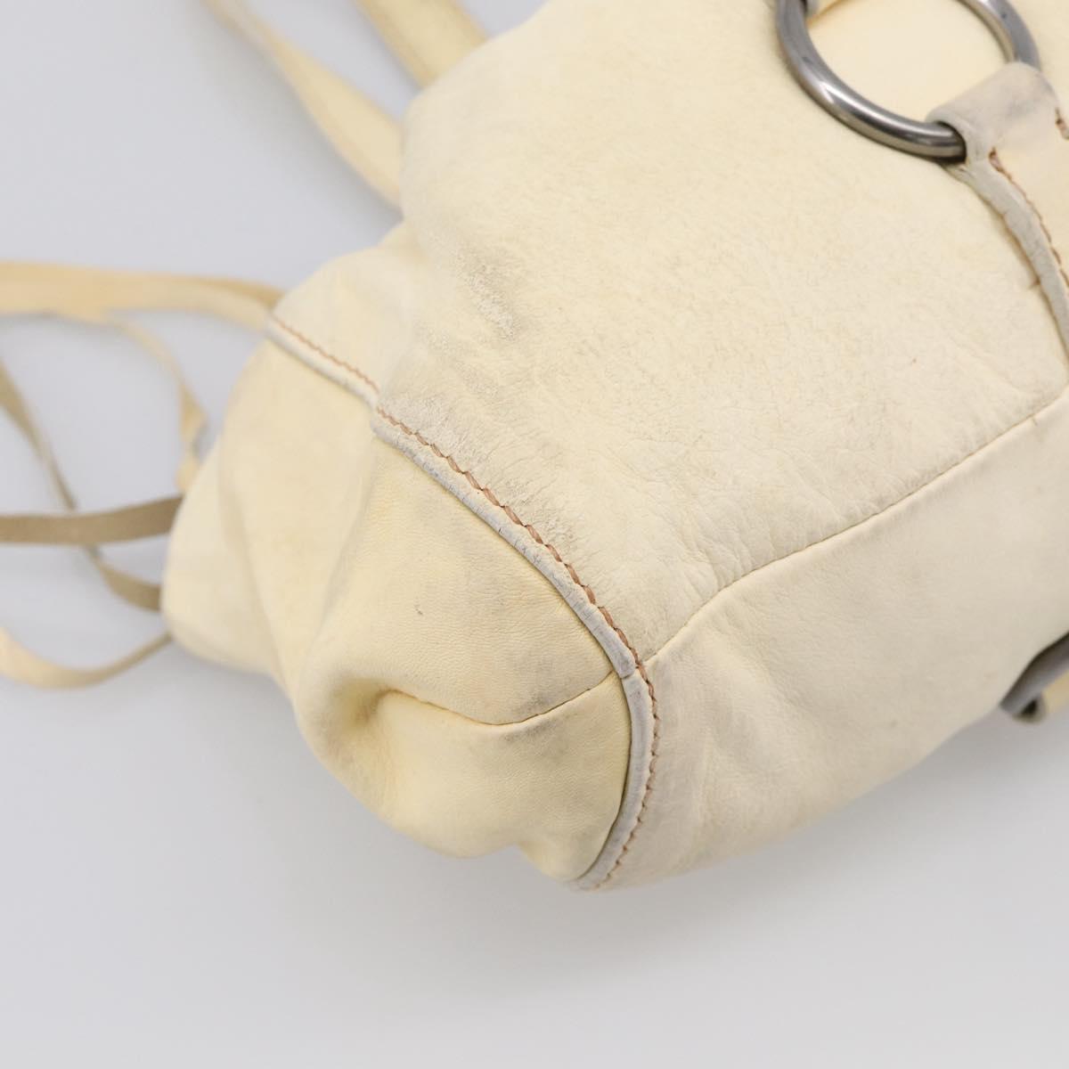 Miu Miu Tote Bag Leather Ivory Silver Auth 213757A