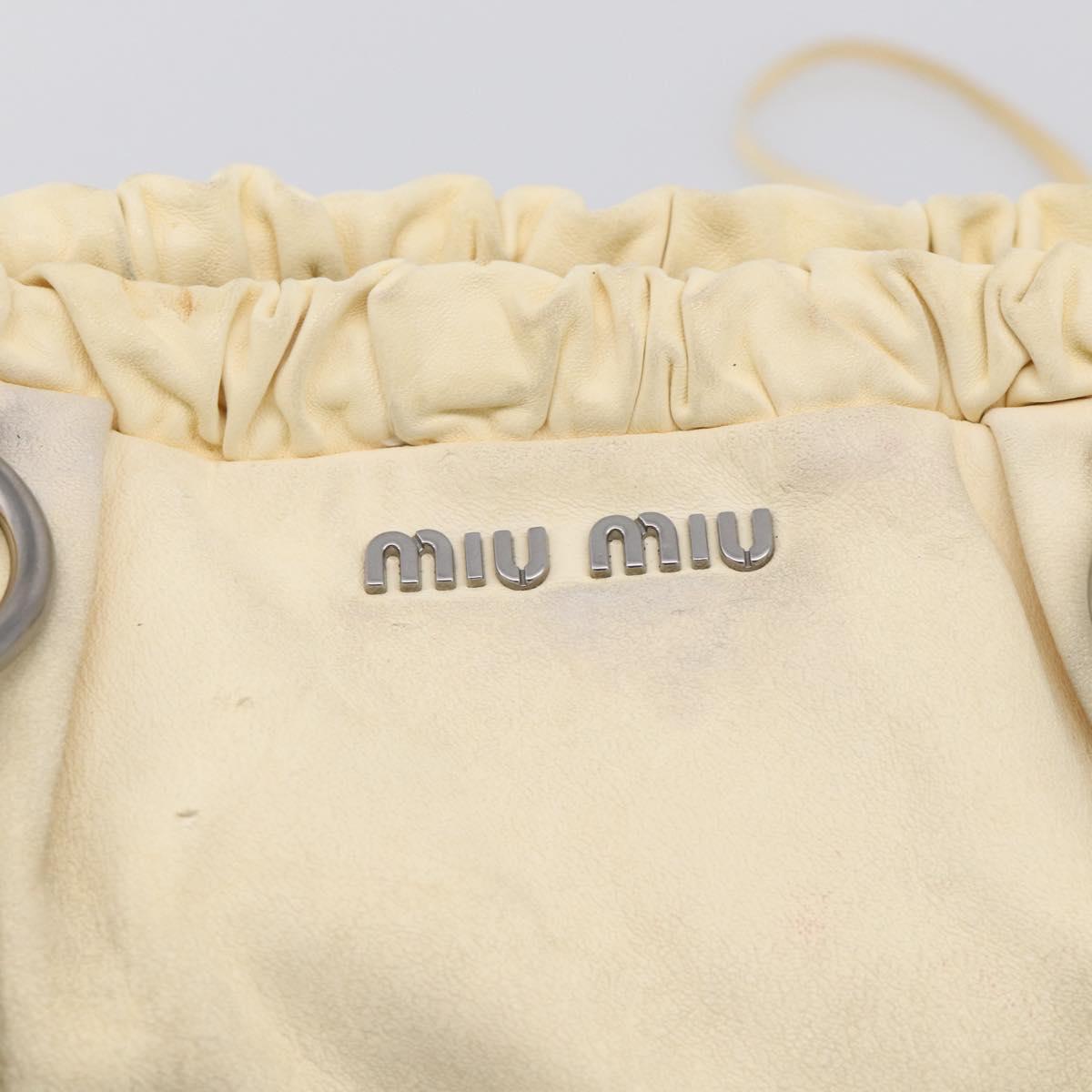 Miu Miu Tote Bag Leather Ivory Silver Auth 213757A