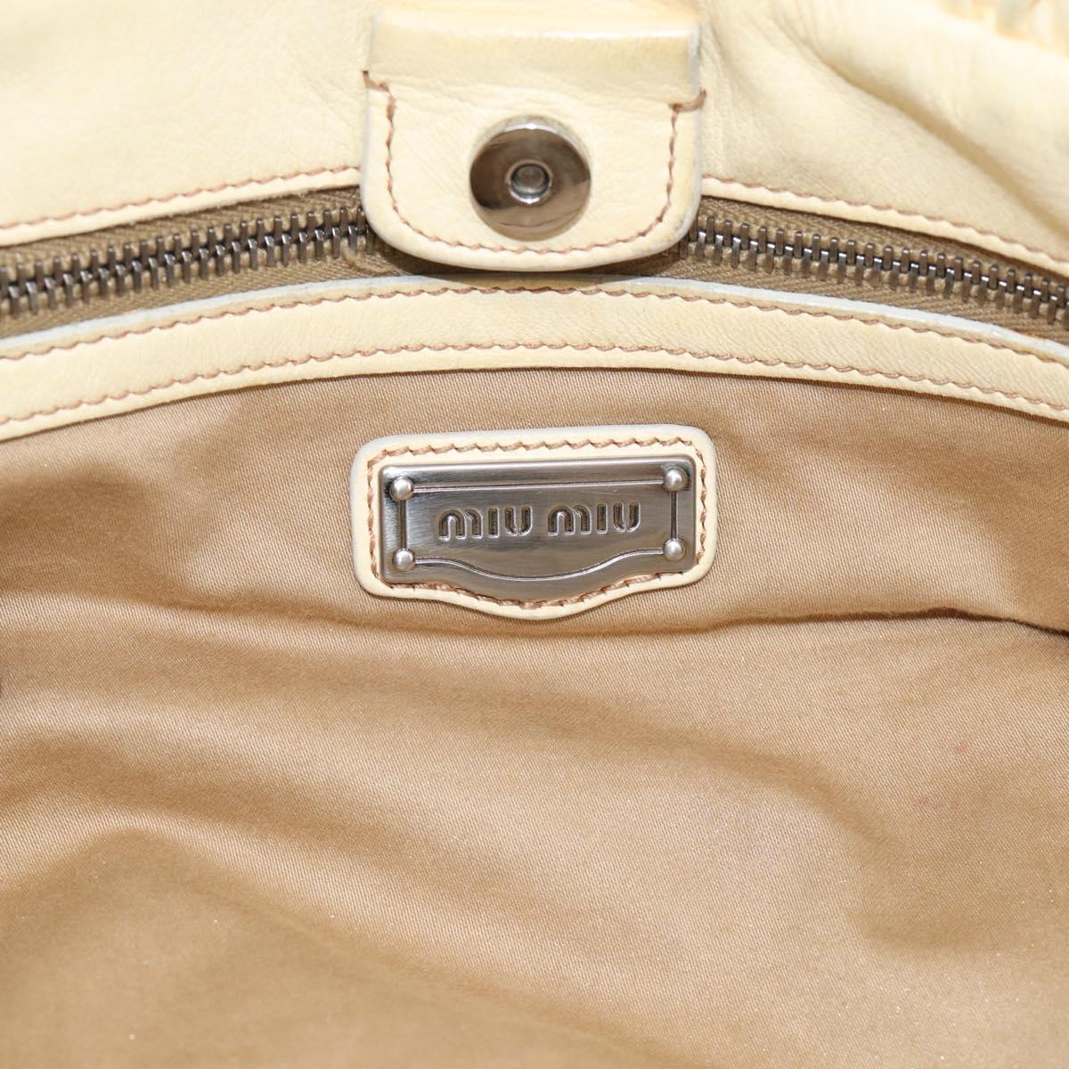 Miu Miu Tote Bag Leather Ivory Silver Auth 213757A