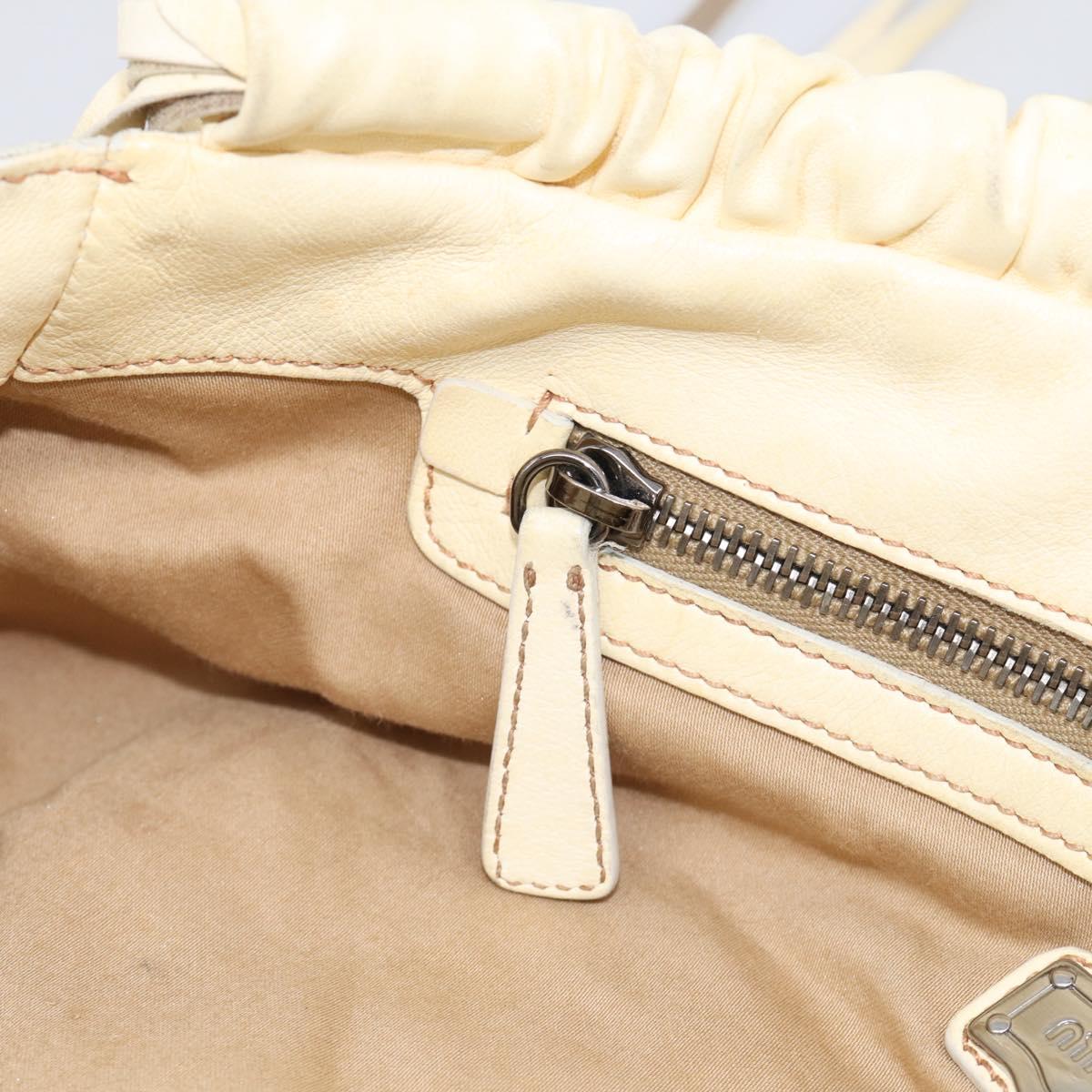 Miu Miu Tote Bag Leather Ivory Silver Auth 213757A