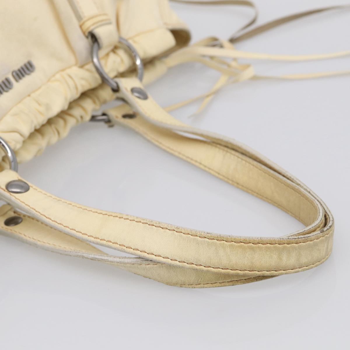 Miu Miu Tote Bag Leather Ivory Silver Auth 213757A