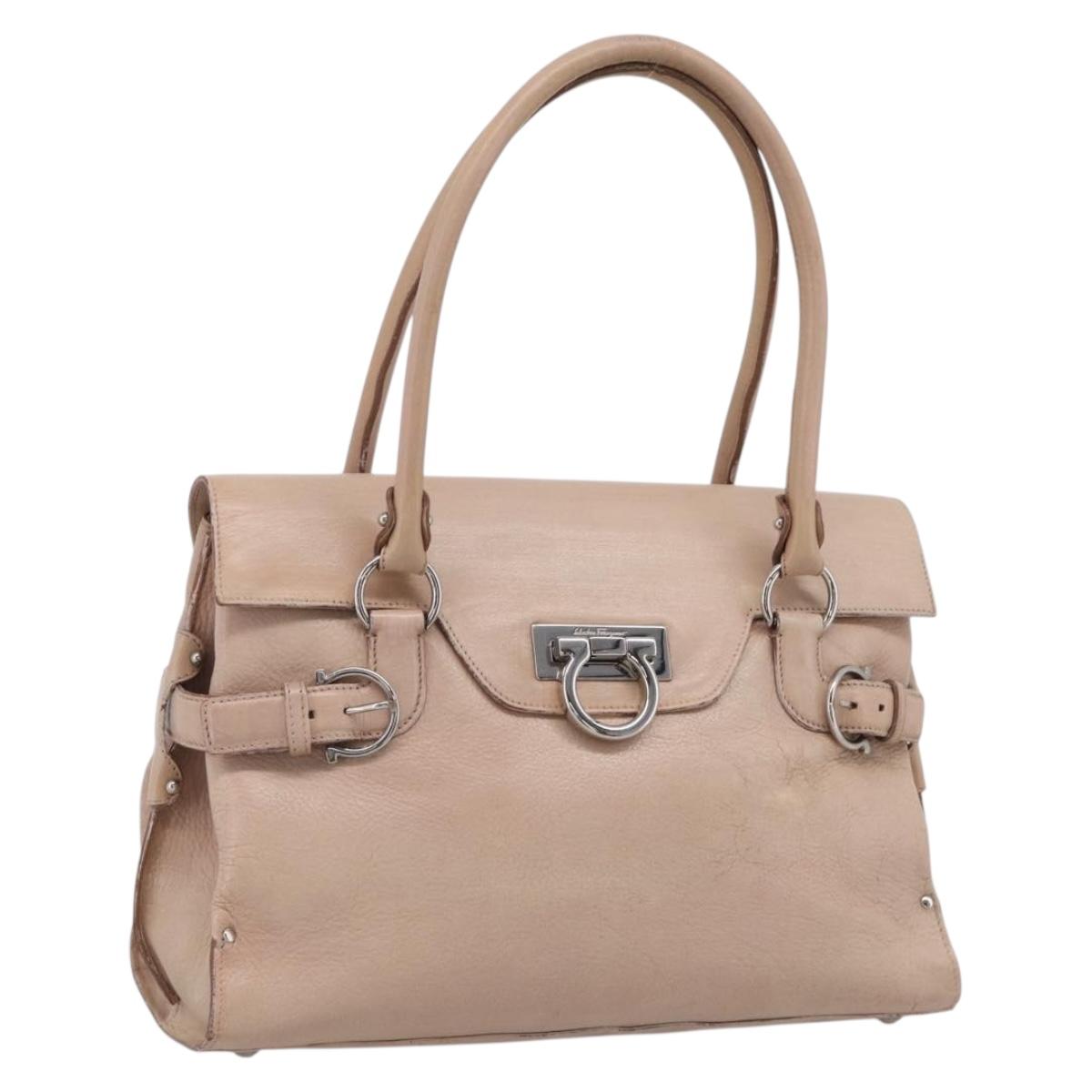 Salvatore Ferragamo Gancini Hand Bag Leather Pink Silver Auth 213844