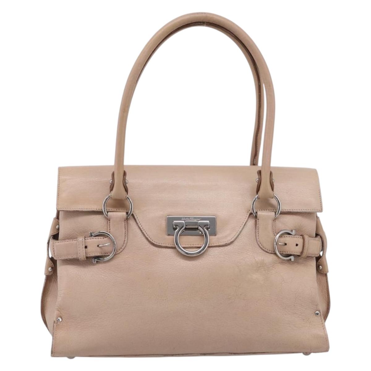 Salvatore Ferragamo Gancini Hand Bag Leather Pink Silver Auth 213844