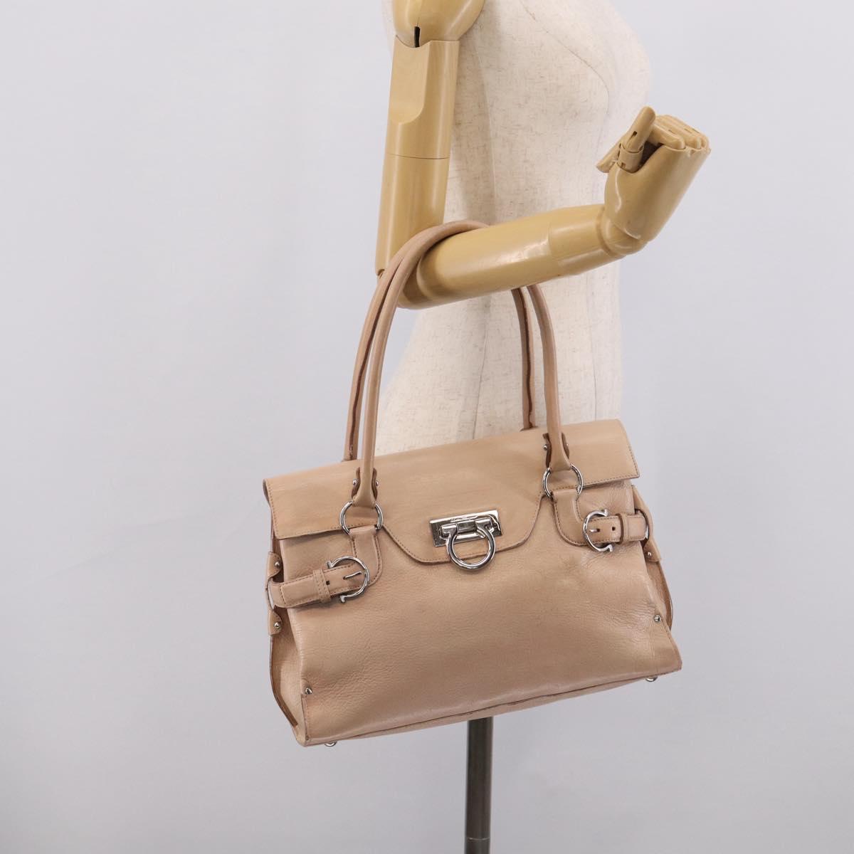 Salvatore Ferragamo Gancini Hand Bag Leather Pink Silver Auth 213844