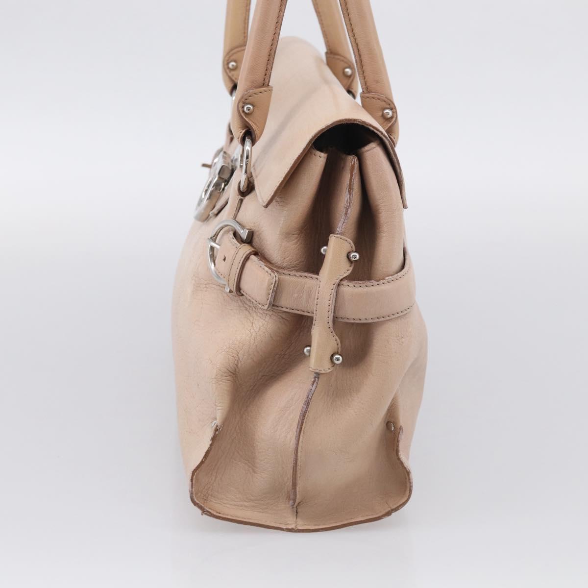 Salvatore Ferragamo Gancini Hand Bag Leather Pink Silver Auth 213844