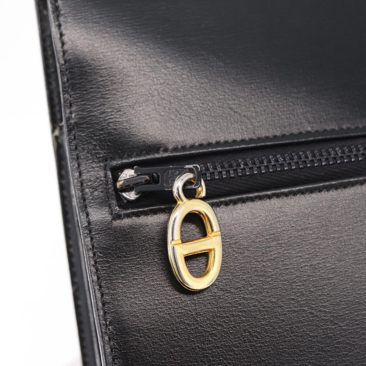 Christian Dior Hand Bag Leather Black Gold Auth 213852