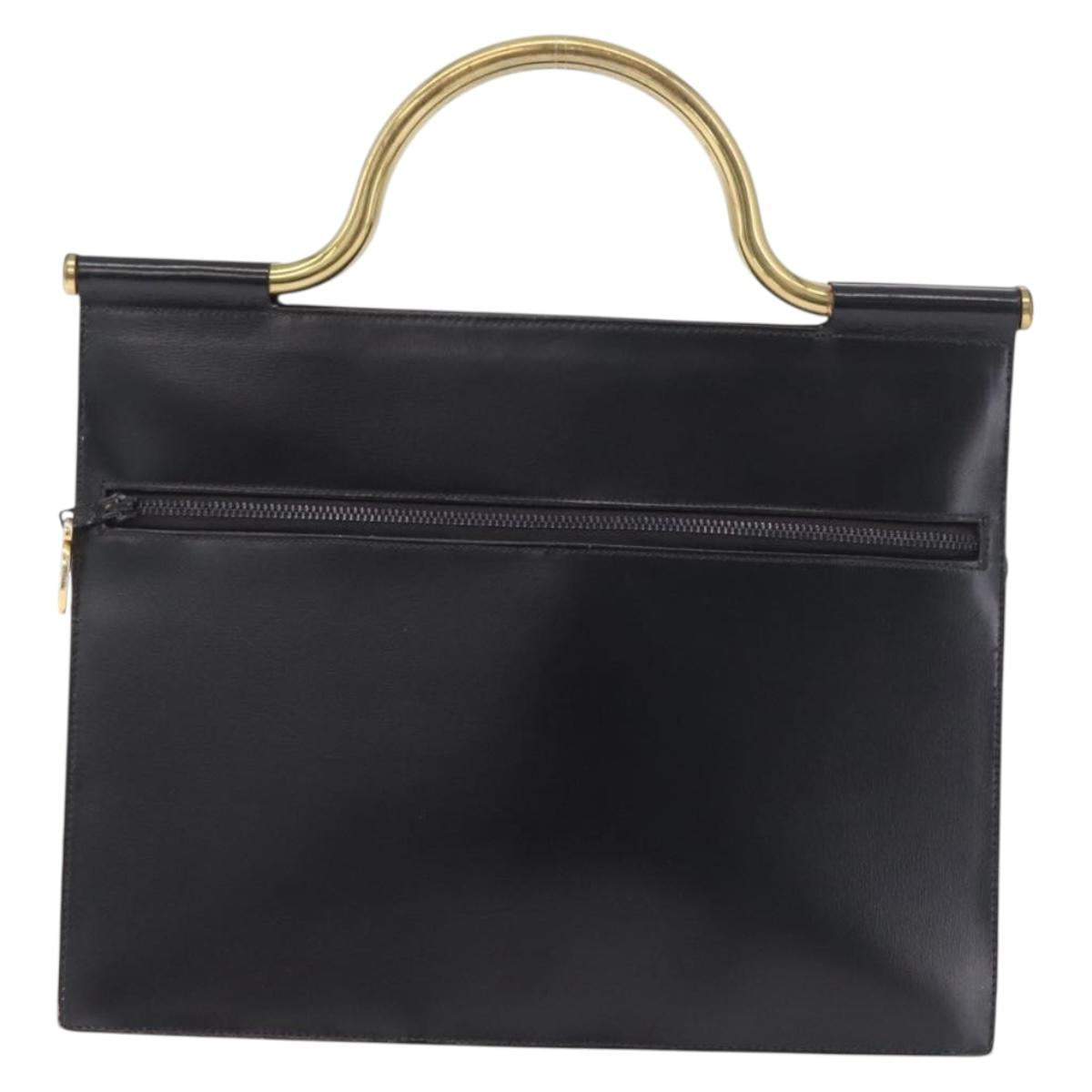 Christian Dior Hand Bag Leather Black Gold Auth 213852