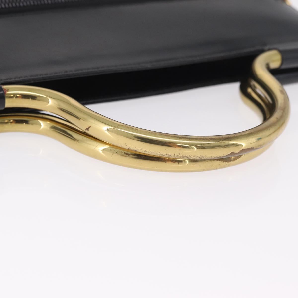 Christian Dior Hand Bag Leather Black Gold Auth 213852