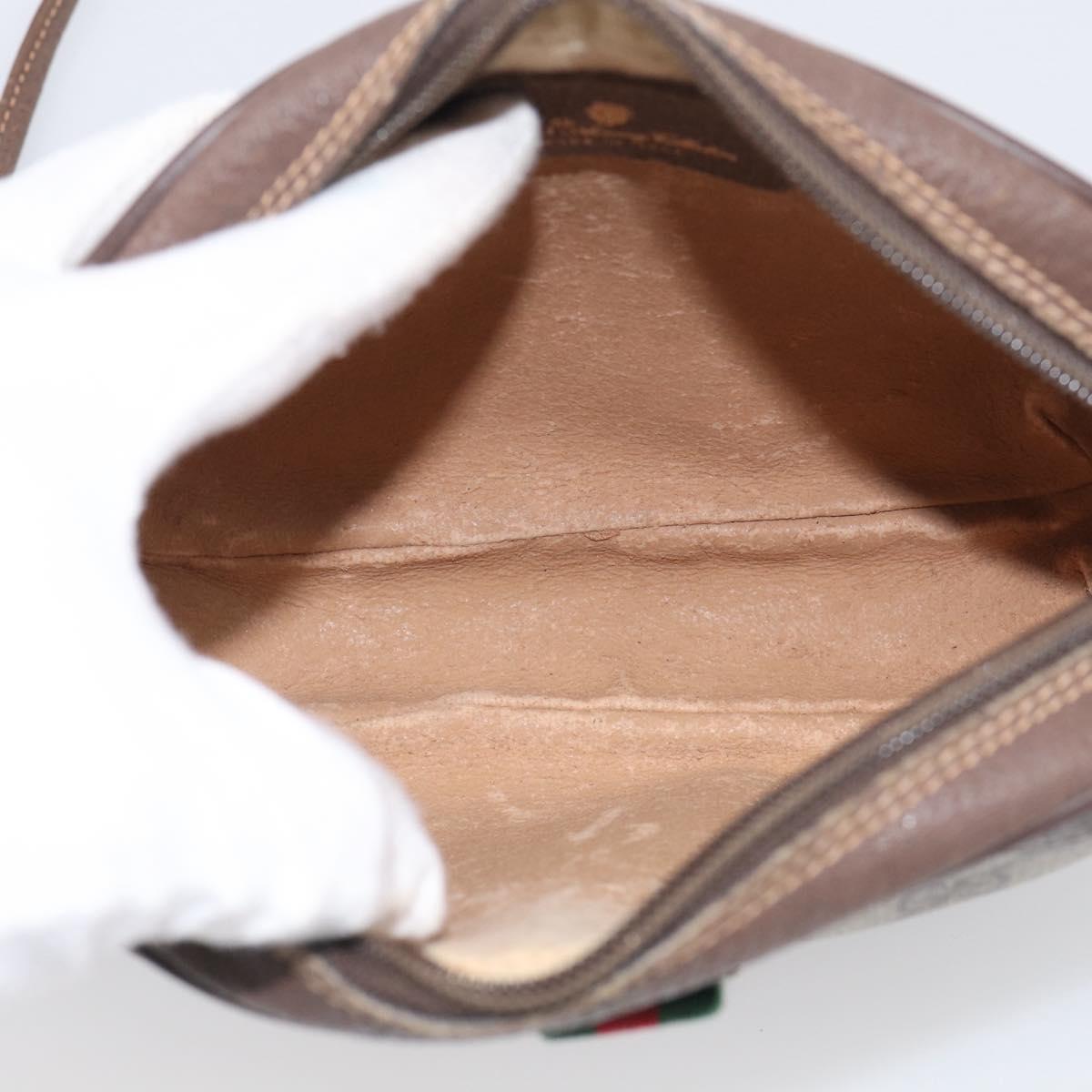 GUCCI GG Supreme Web Sherry Line Bag PVC Beige Gold 156 02 066 Auth 213854