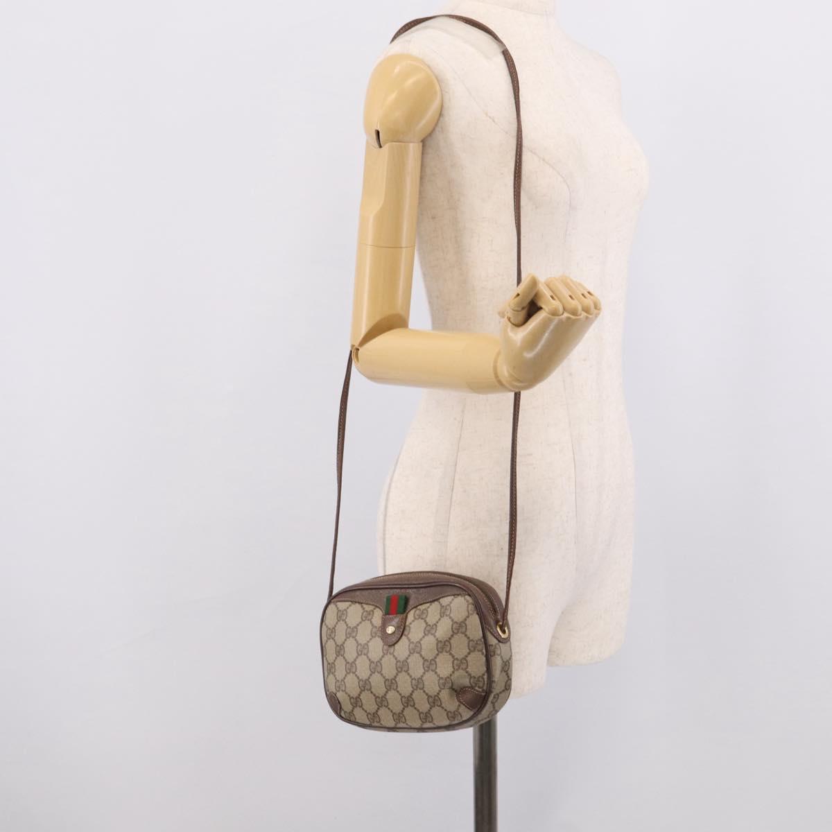 GUCCI GG Supreme Web Sherry Line Bag PVC Beige Gold 156 02 066 Auth 213854