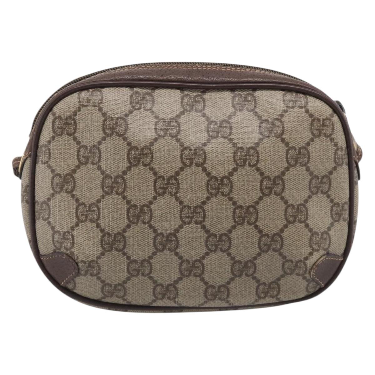 GUCCI GG Supreme Web Sherry Line Bag PVC Beige Gold 156 02 066 Auth 213854