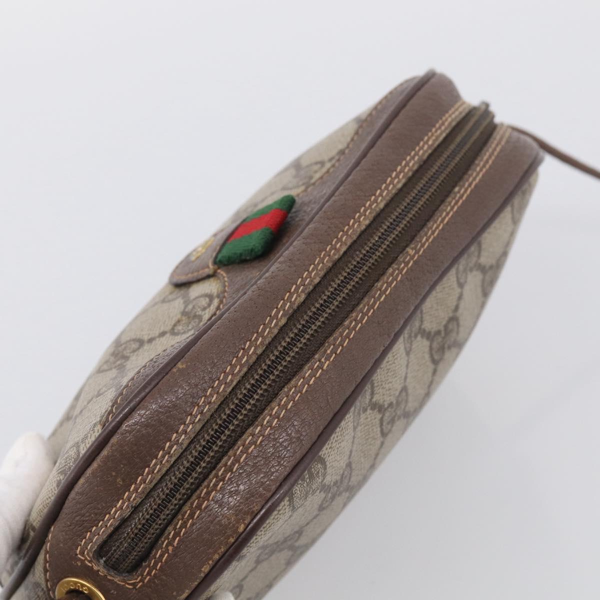 GUCCI GG Supreme Web Sherry Line Bag PVC Beige Gold 156 02 066 Auth 213854