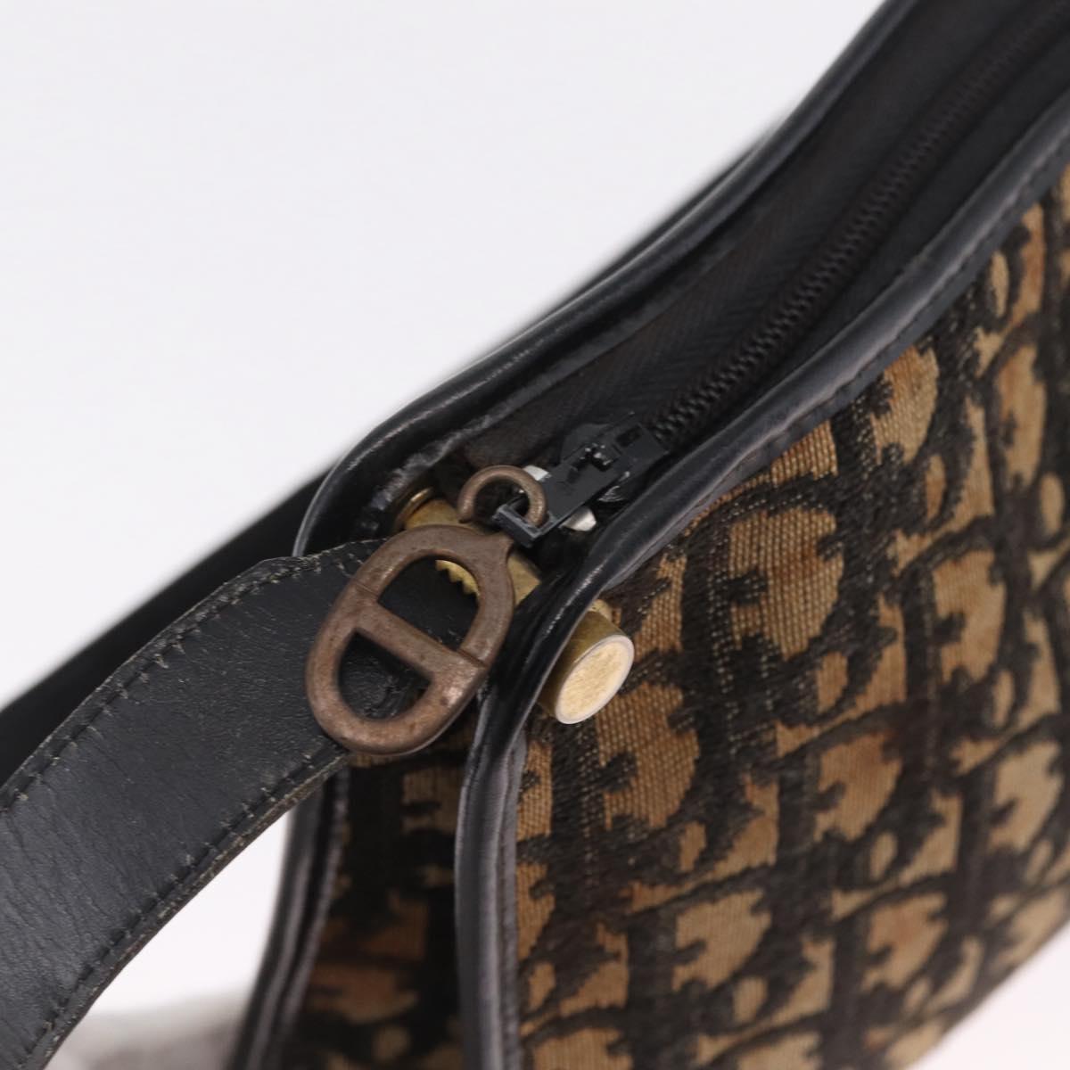 Christian Dior Trotter Canvas Shoulder Bag Beige Gold Auth 213877