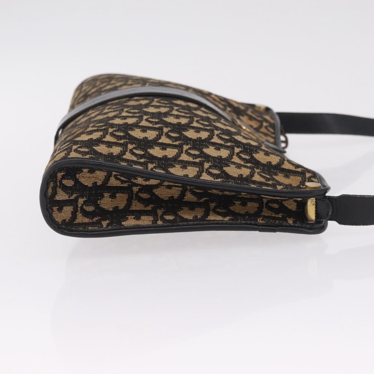 Christian Dior Trotter Canvas Shoulder Bag Beige Gold Auth 213877