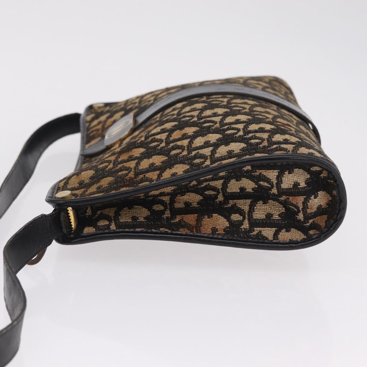 Christian Dior Trotter Canvas Shoulder Bag Beige Gold Auth 213877