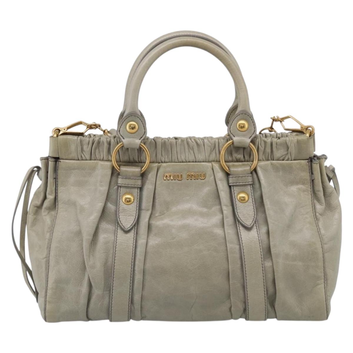 Miu Miu Hand Bag Vitellolux 2way Green Gold Auth 213883M