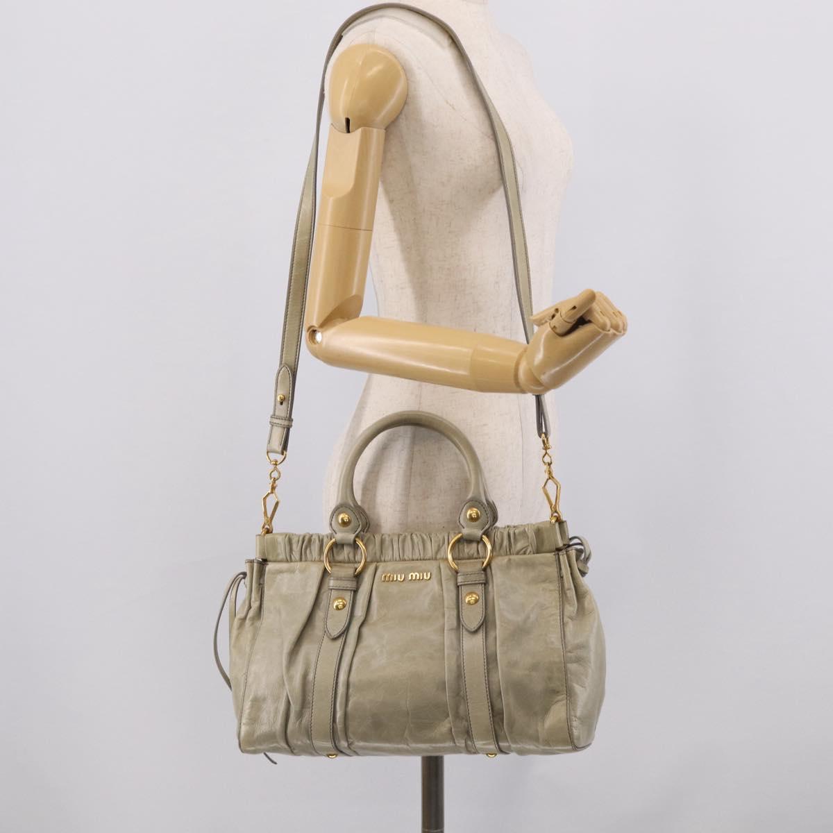 Miu Miu Hand Bag Vitellolux 2way Green Gold Auth 213883M