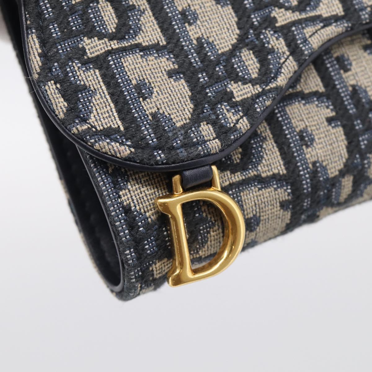 Christian Dior Trotter Canvas Saddle Compact Wallet Navy Gold Auth 213889V
