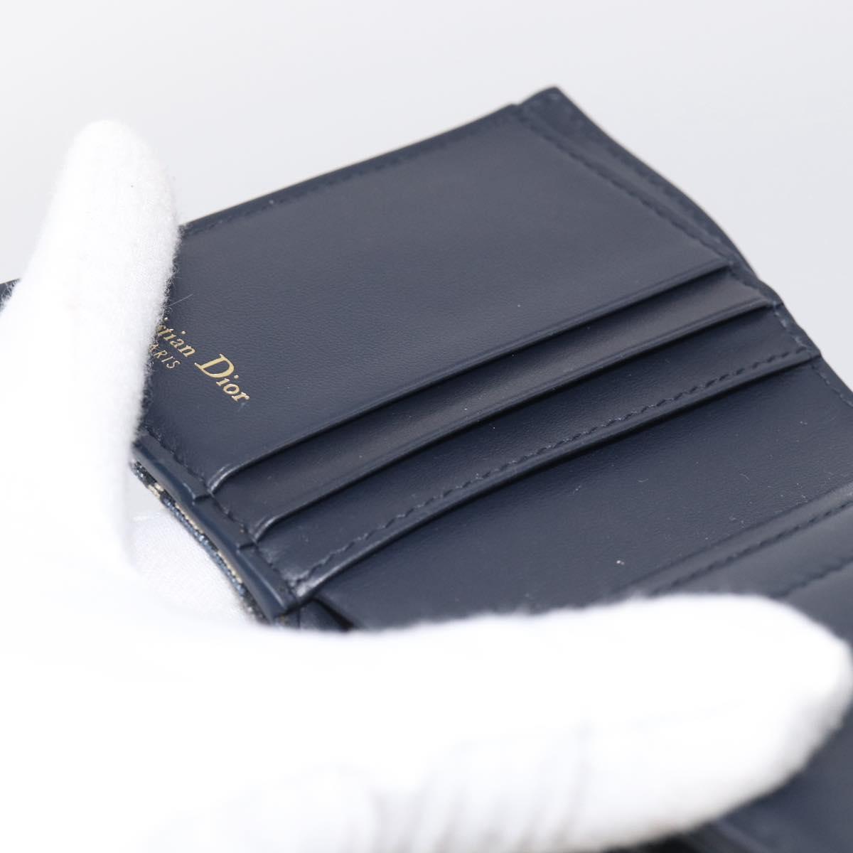 Christian Dior Trotter Canvas Saddle Compact Wallet Navy Gold Auth 213889V