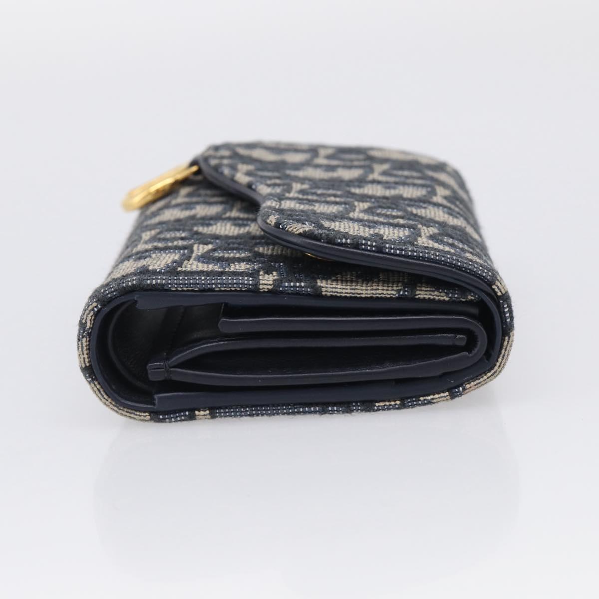 Christian Dior Trotter Canvas Saddle Compact Wallet Navy Gold Auth 213889V