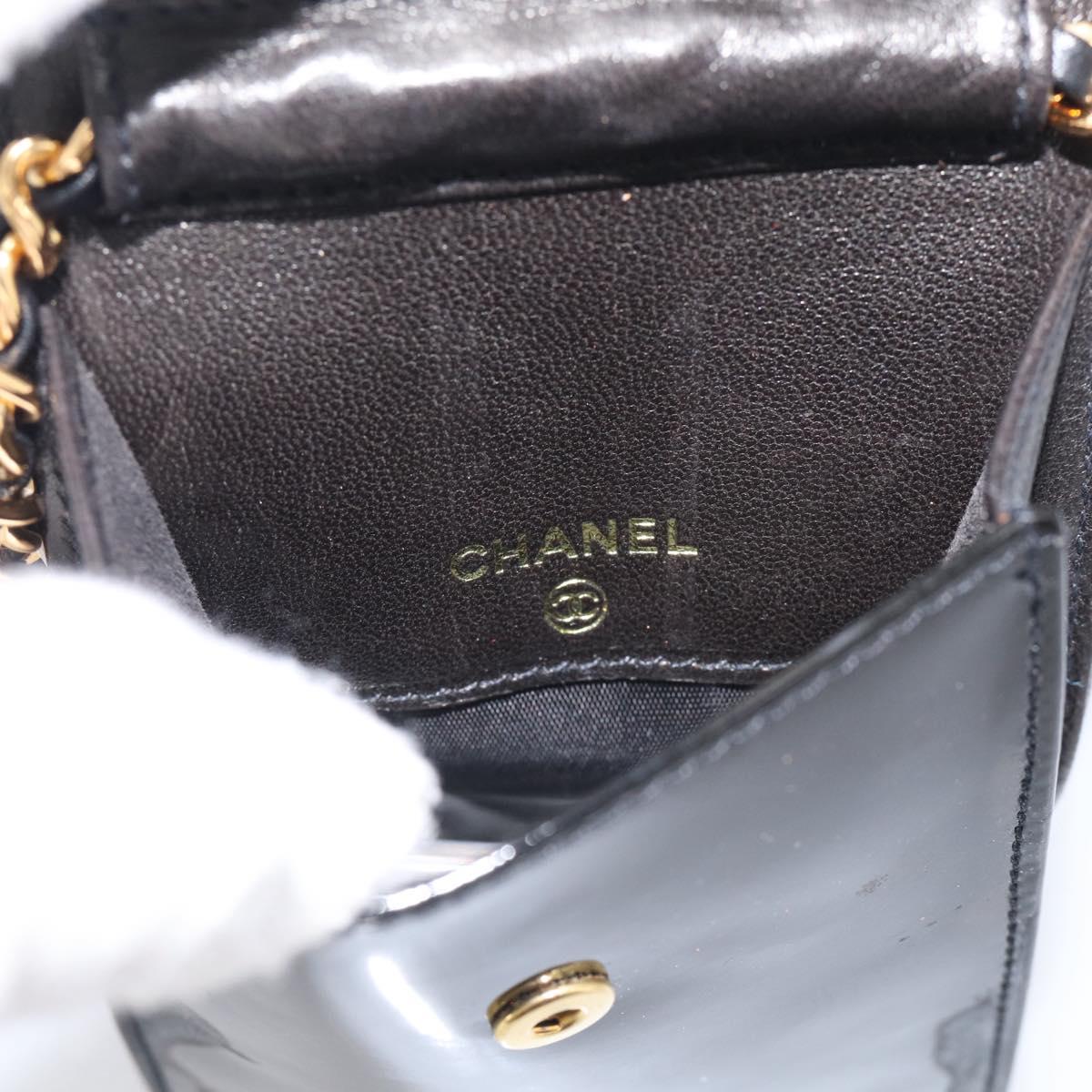 CHANEL Chain Shoulder Pouch Patent Leather Black Gold CC Auth 213890