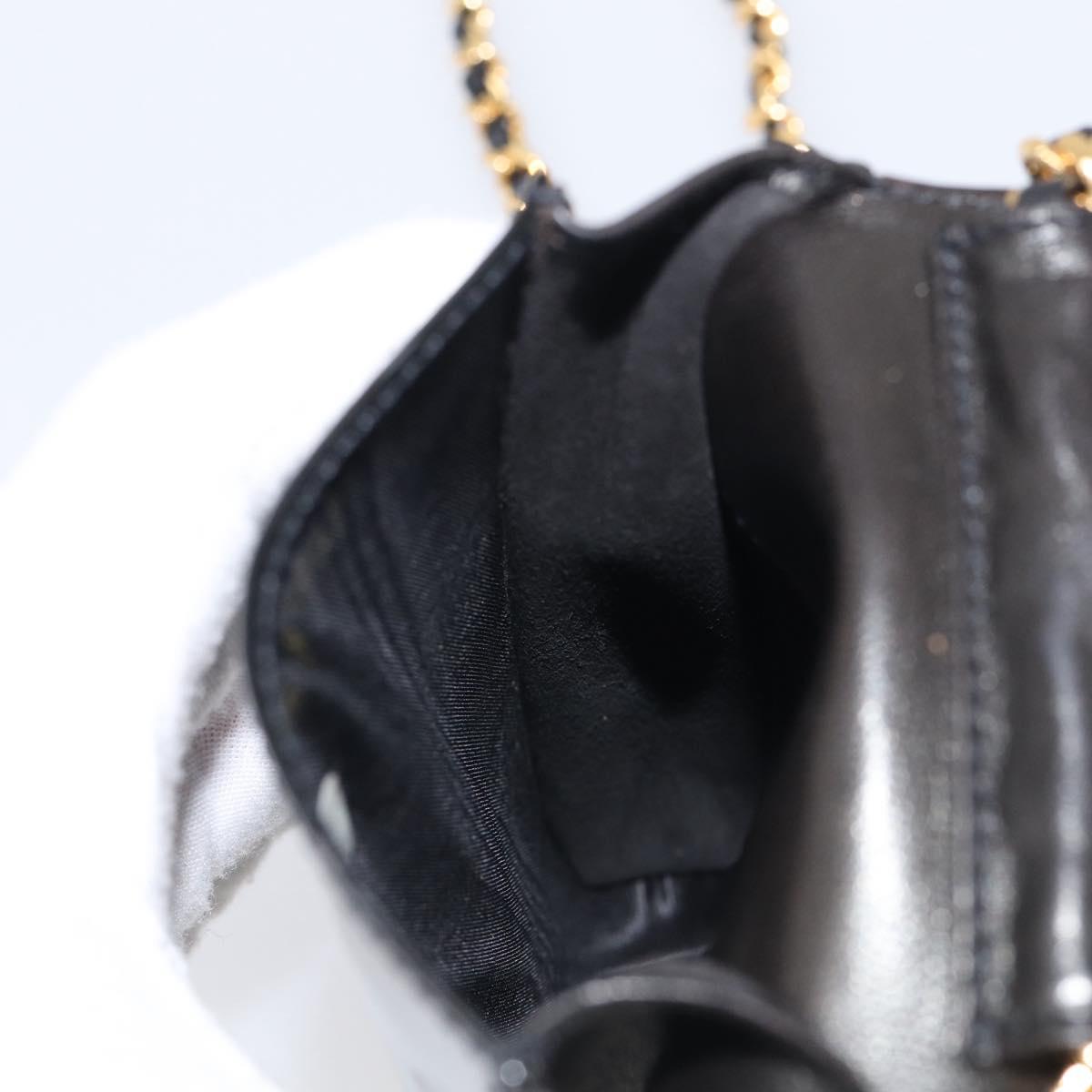 CHANEL Chain Shoulder Pouch Patent Leather Black Gold CC Auth 213890