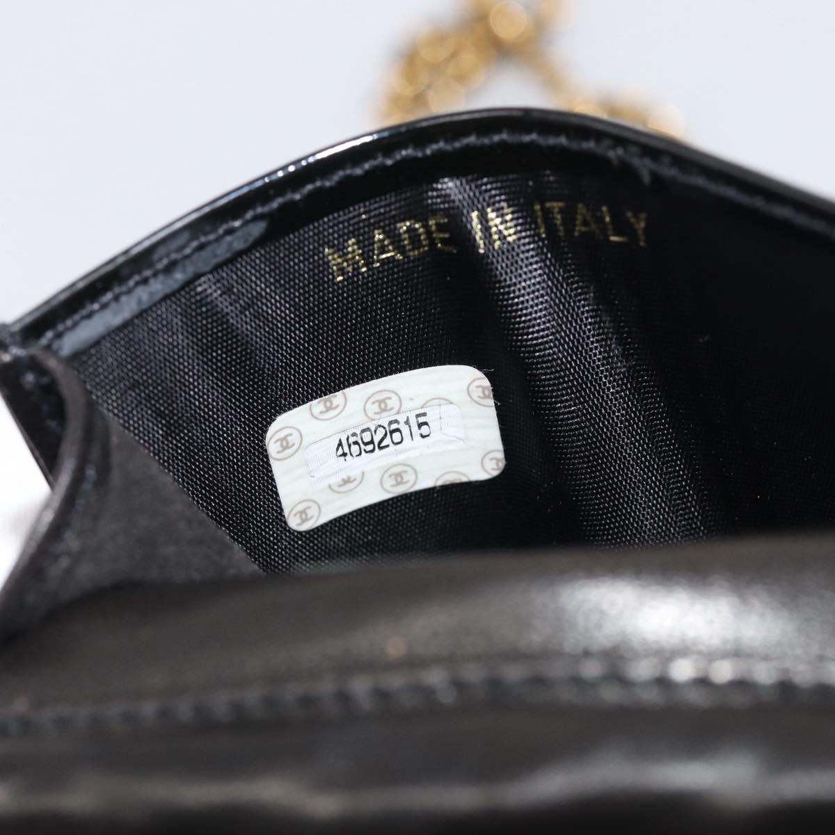 CHANEL Chain Shoulder Pouch Patent Leather Black Gold CC Auth 213890